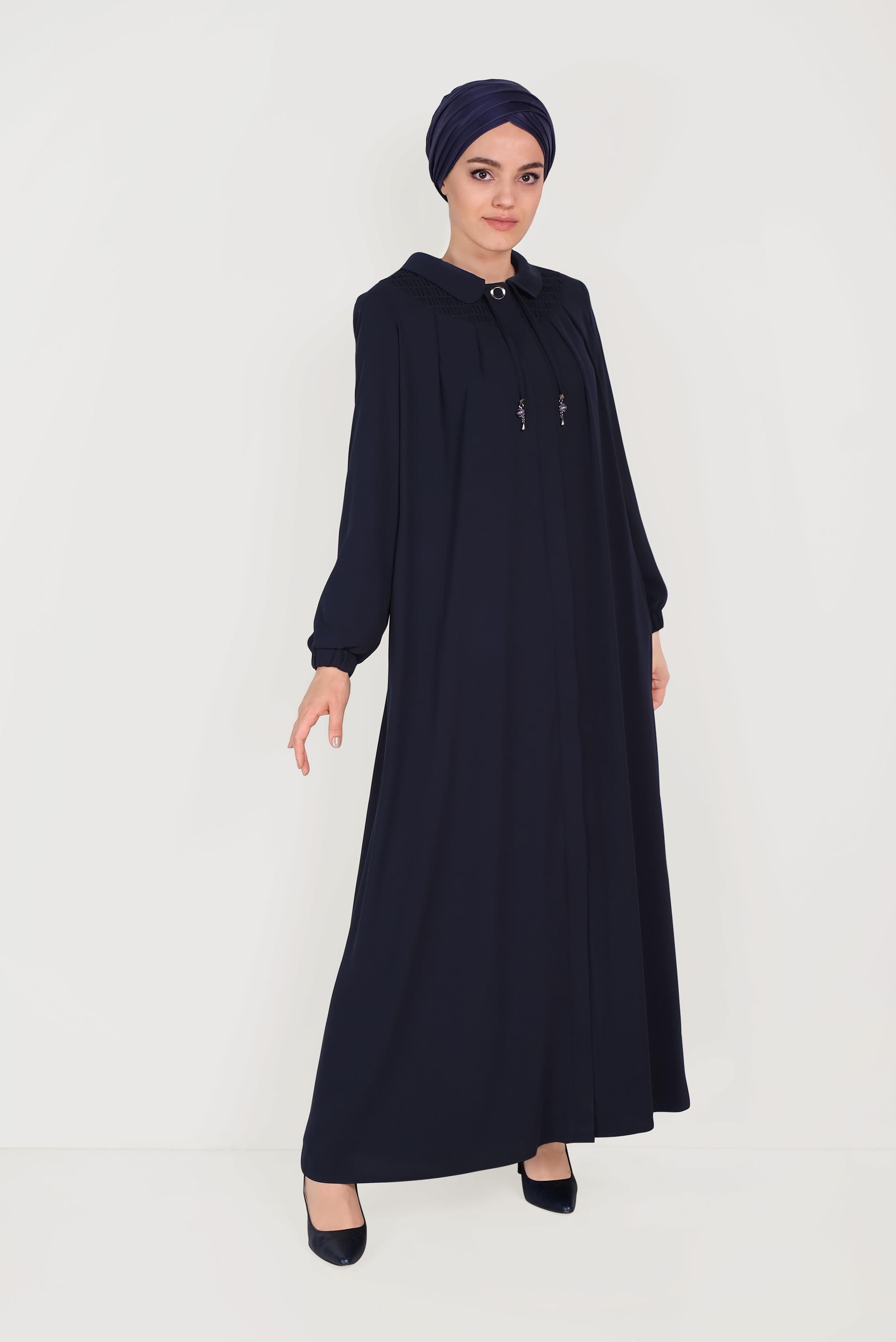 Tesettür giyim LACİVERT BEBE YAKA FERACE 80008 