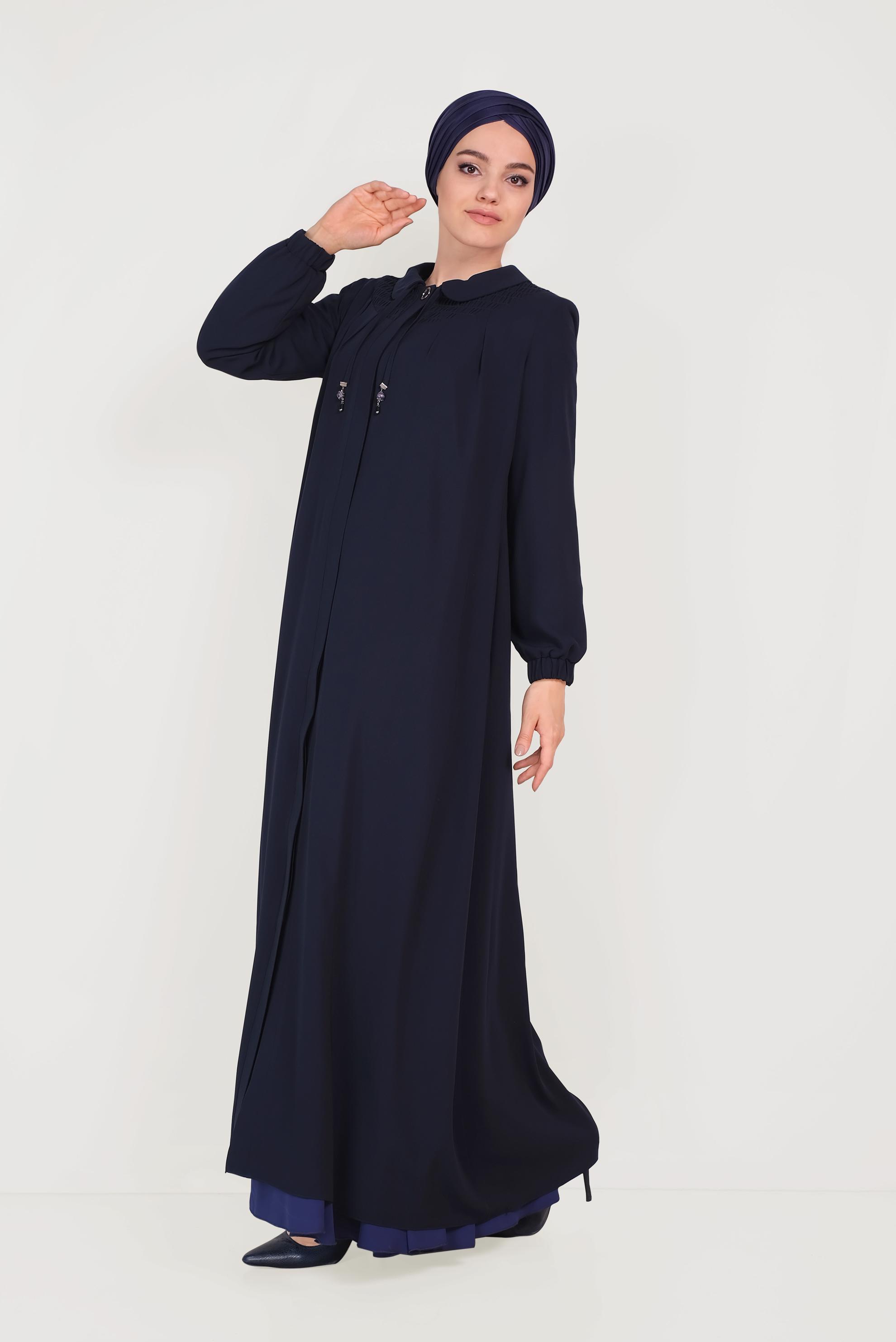 Tesettür giyim LACİVERT BEBE YAKA FERACE 80008 