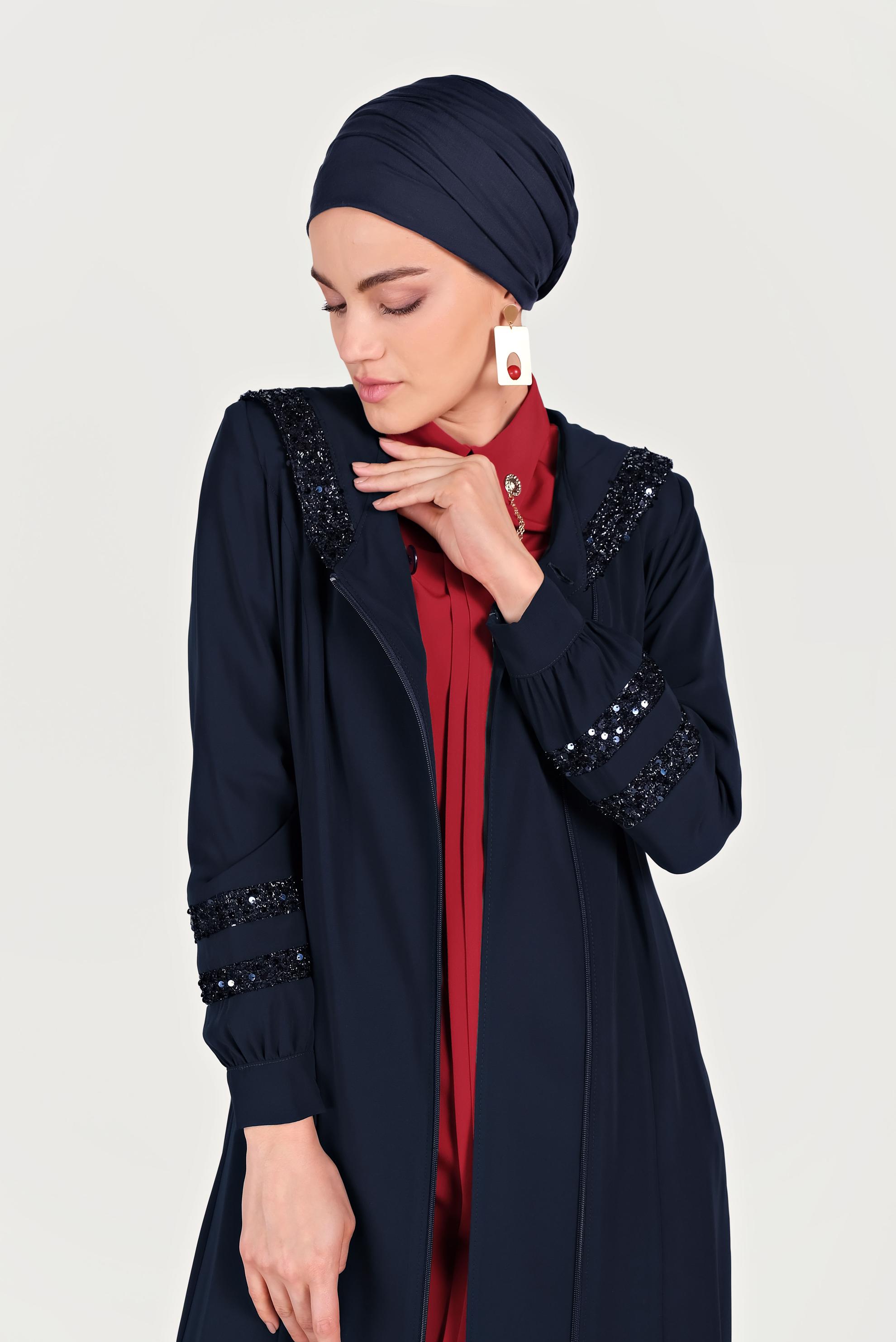 Hijab clothing NAVY BLUE SEQUINED HOODED ABAYA 80010