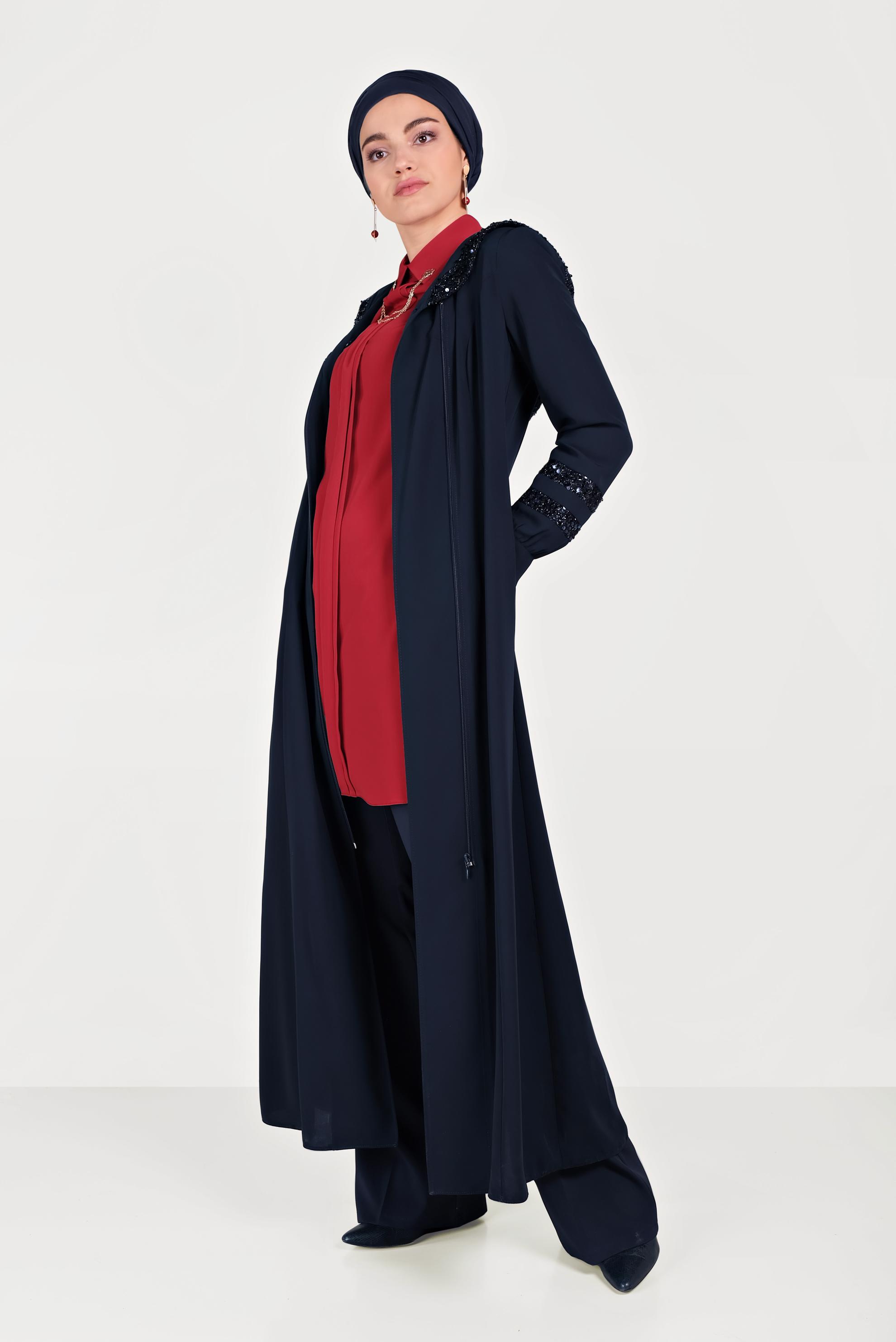 Hijab clothing NAVY BLUE SEQUINED HOODED ABAYA 80010