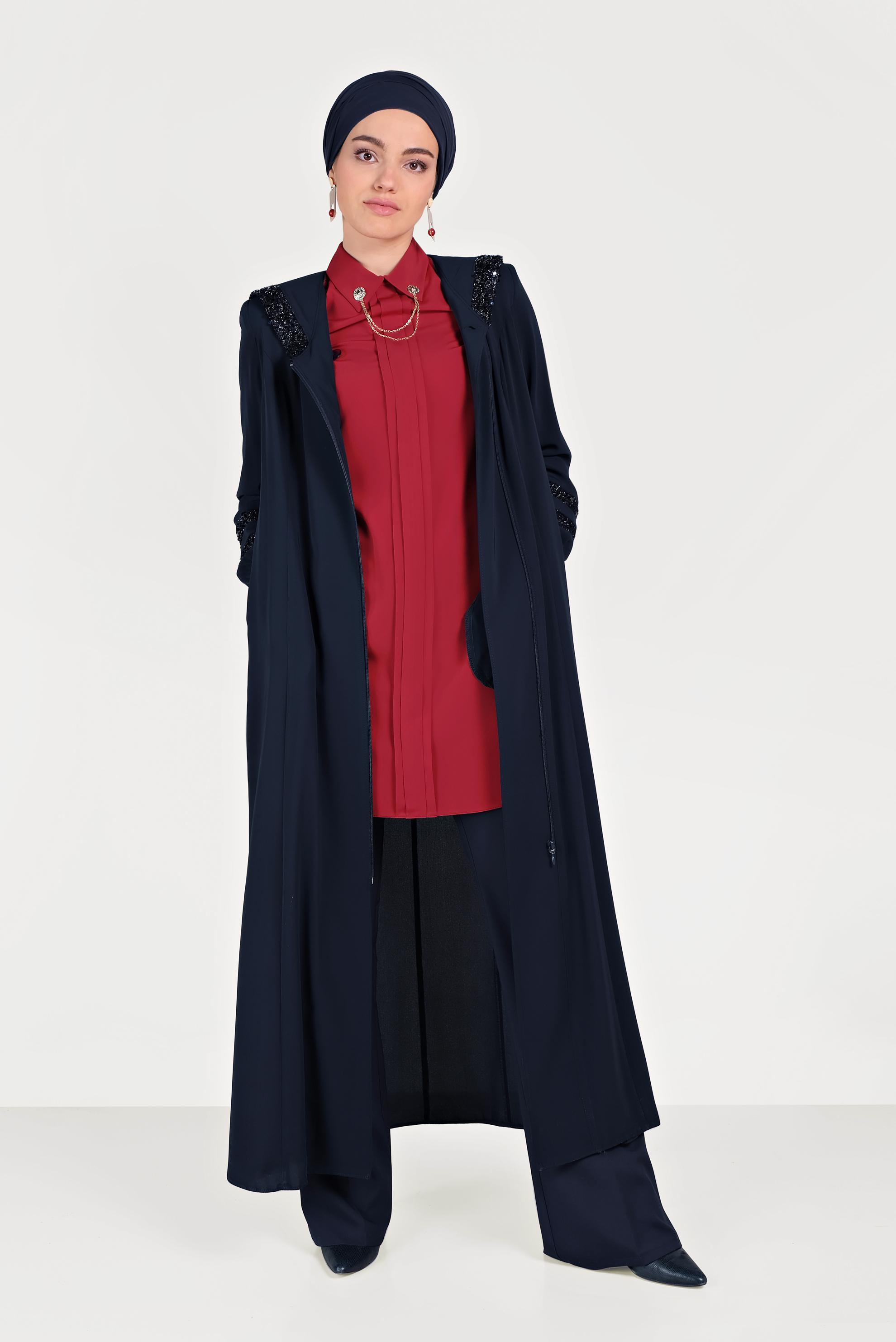 Hijab clothing NAVY BLUE SEQUINED HOODED ABAYA 80010