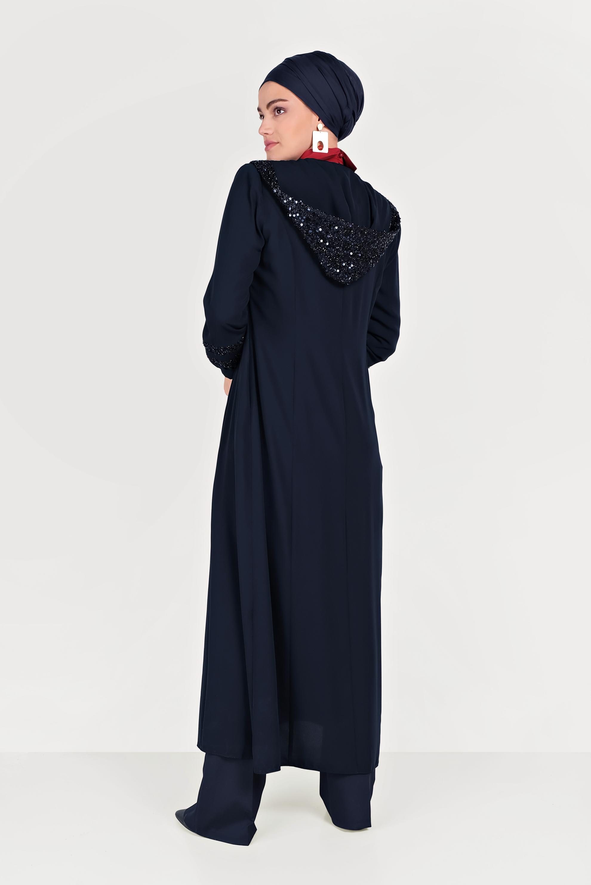 Hijab clothing NAVY BLUE SEQUINED HOODED ABAYA 80010