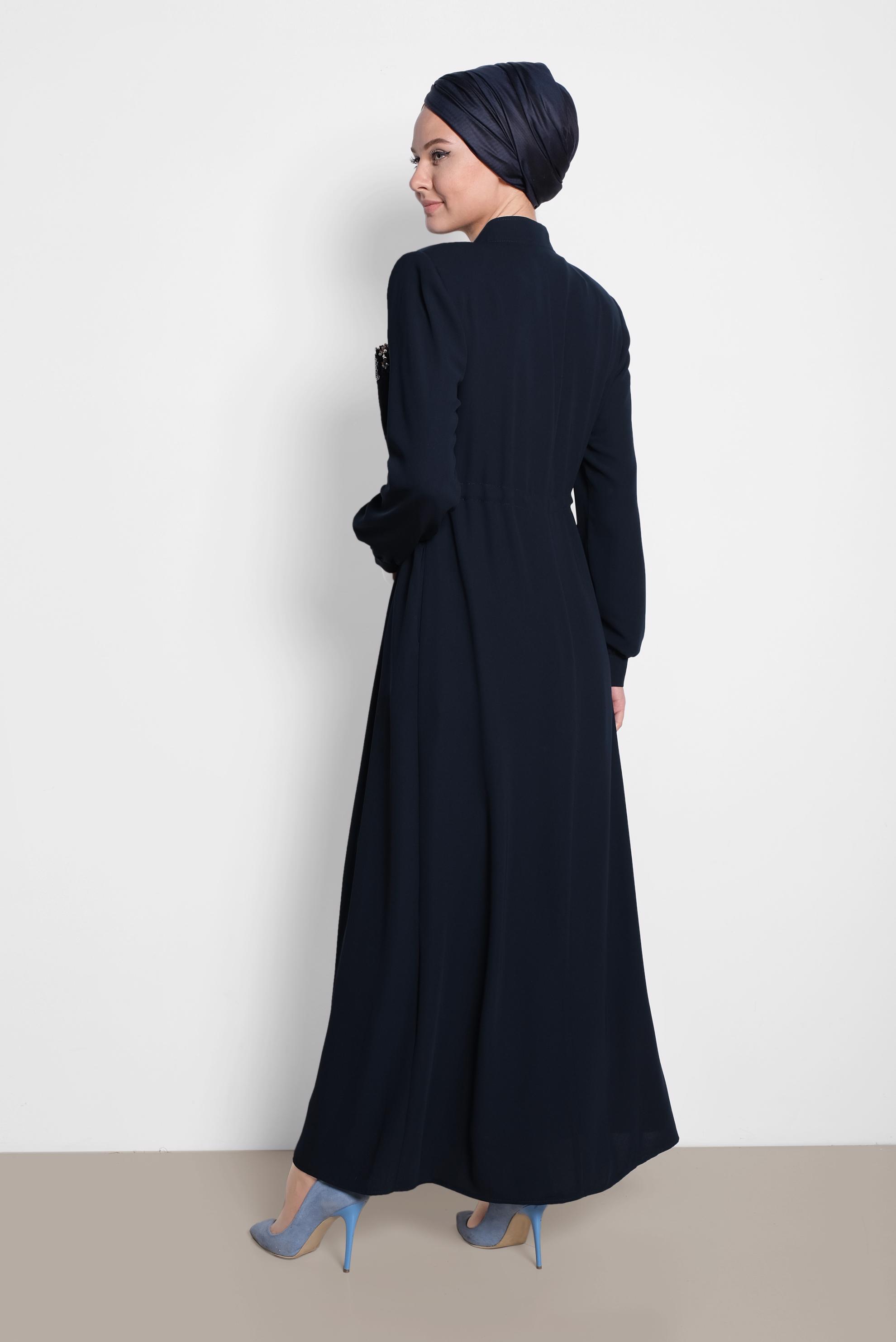 Tesettür giyim LACİVERT FERMUARLI PUL PAYETLİ FERACE 8315