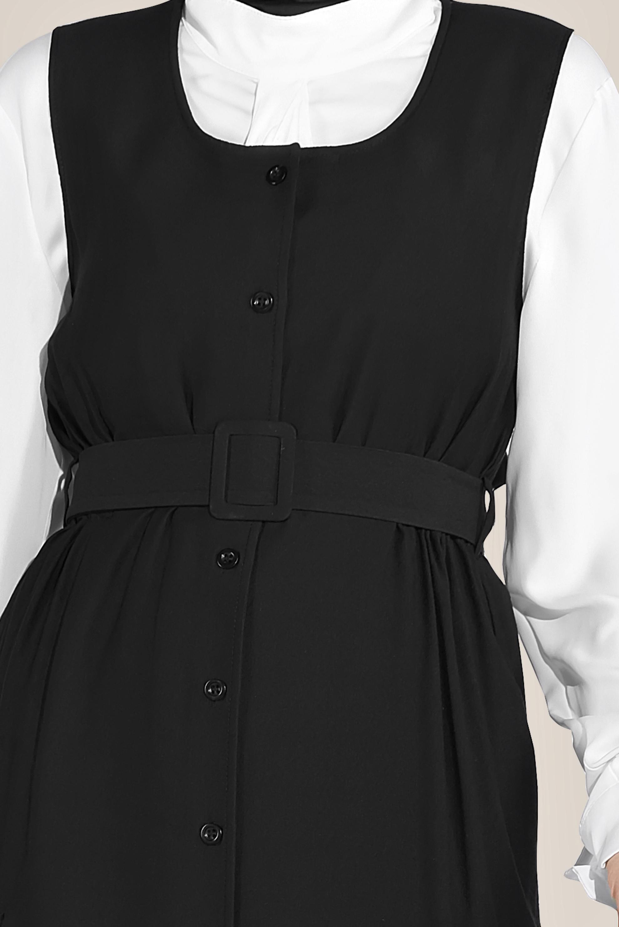 Tesettür giyim SİYAH BOYDAN DÜĞMELİ KEMERLİ JİLE 40690