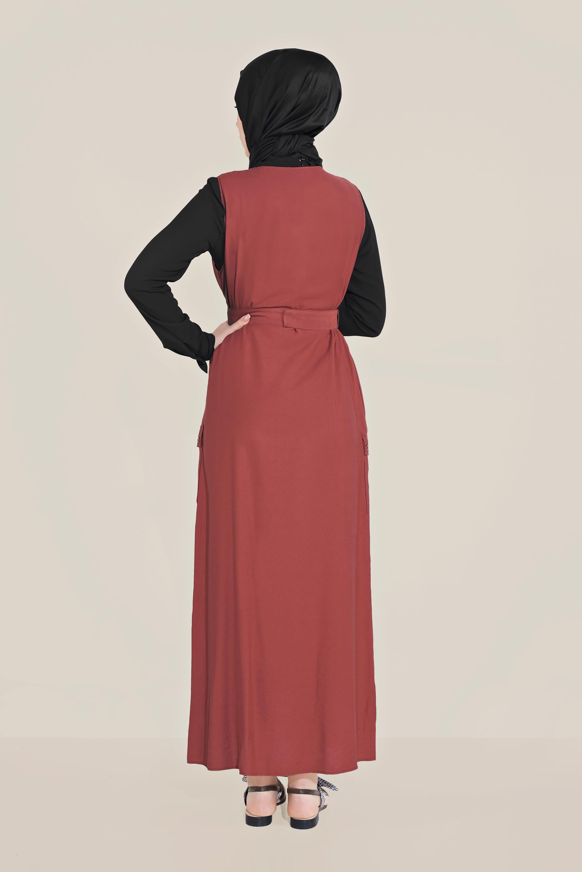 Tesettür giyim BORDO BOYDAN DÜĞMELİ KEMERLİ JİLE 40690