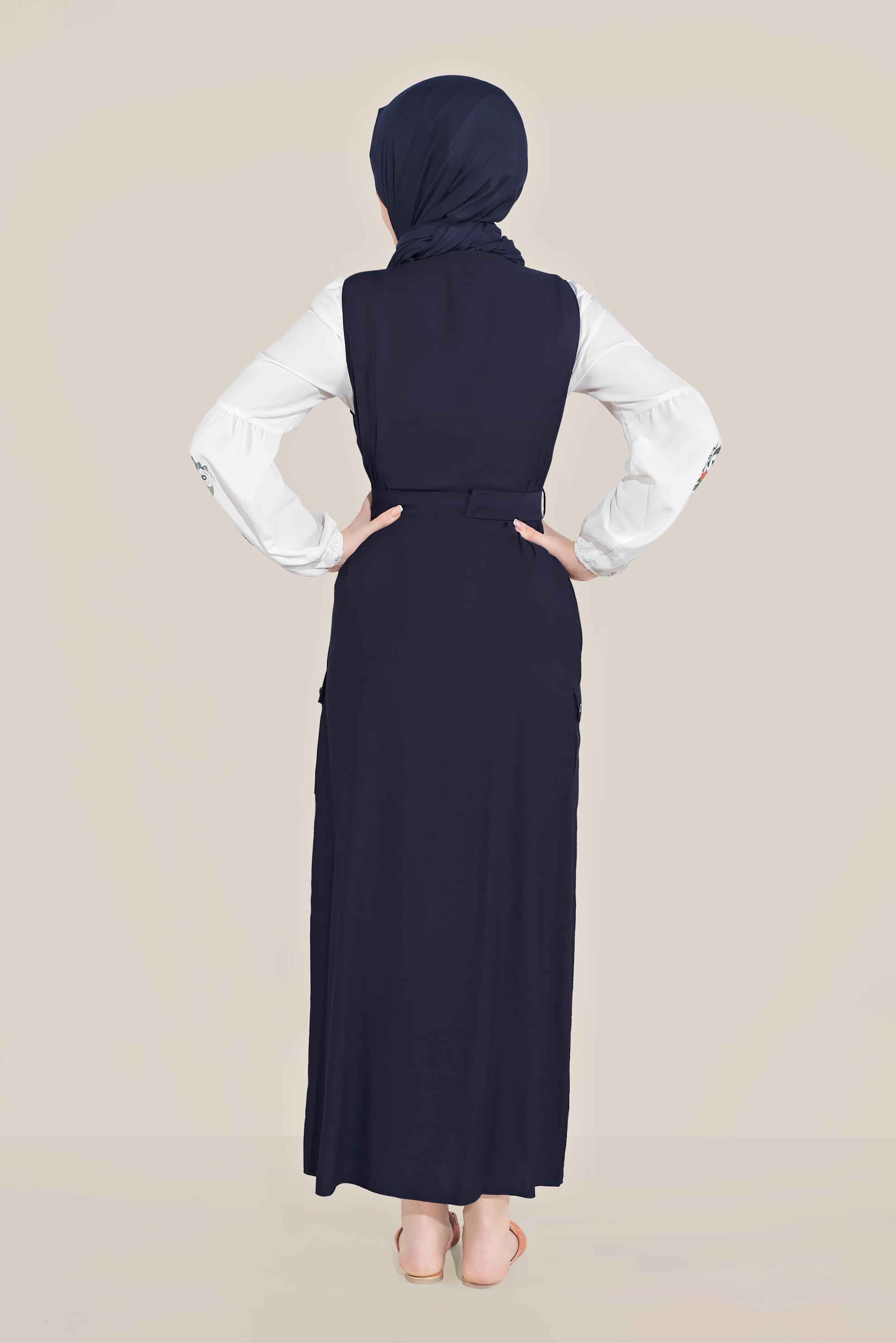 Tesettür giyim LACİVERT BOYDAN DÜĞMELİ KEMERLİ JİLE 40690