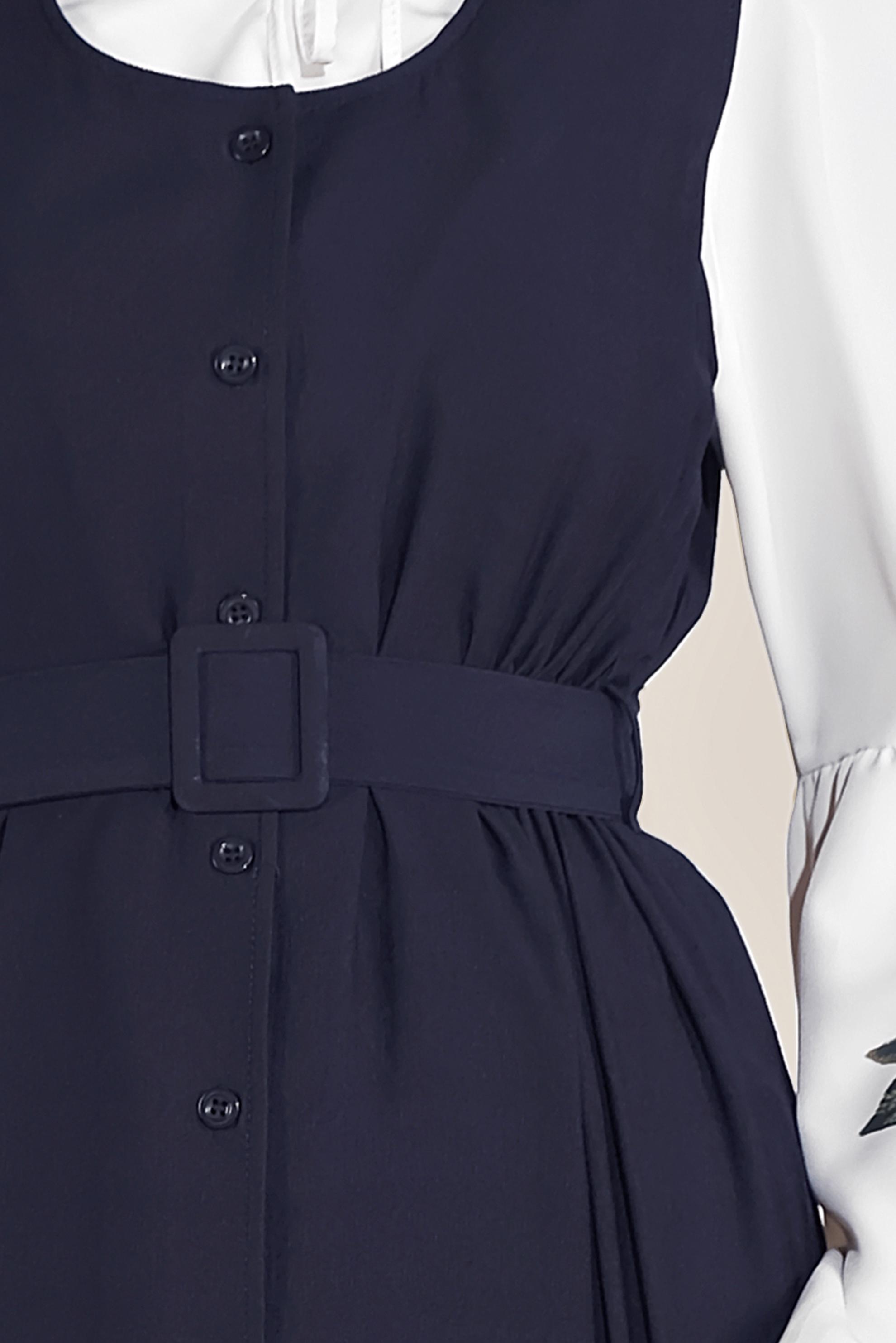 Tesettür giyim LACİVERT BOYDAN DÜĞMELİ KEMERLİ JİLE 40690