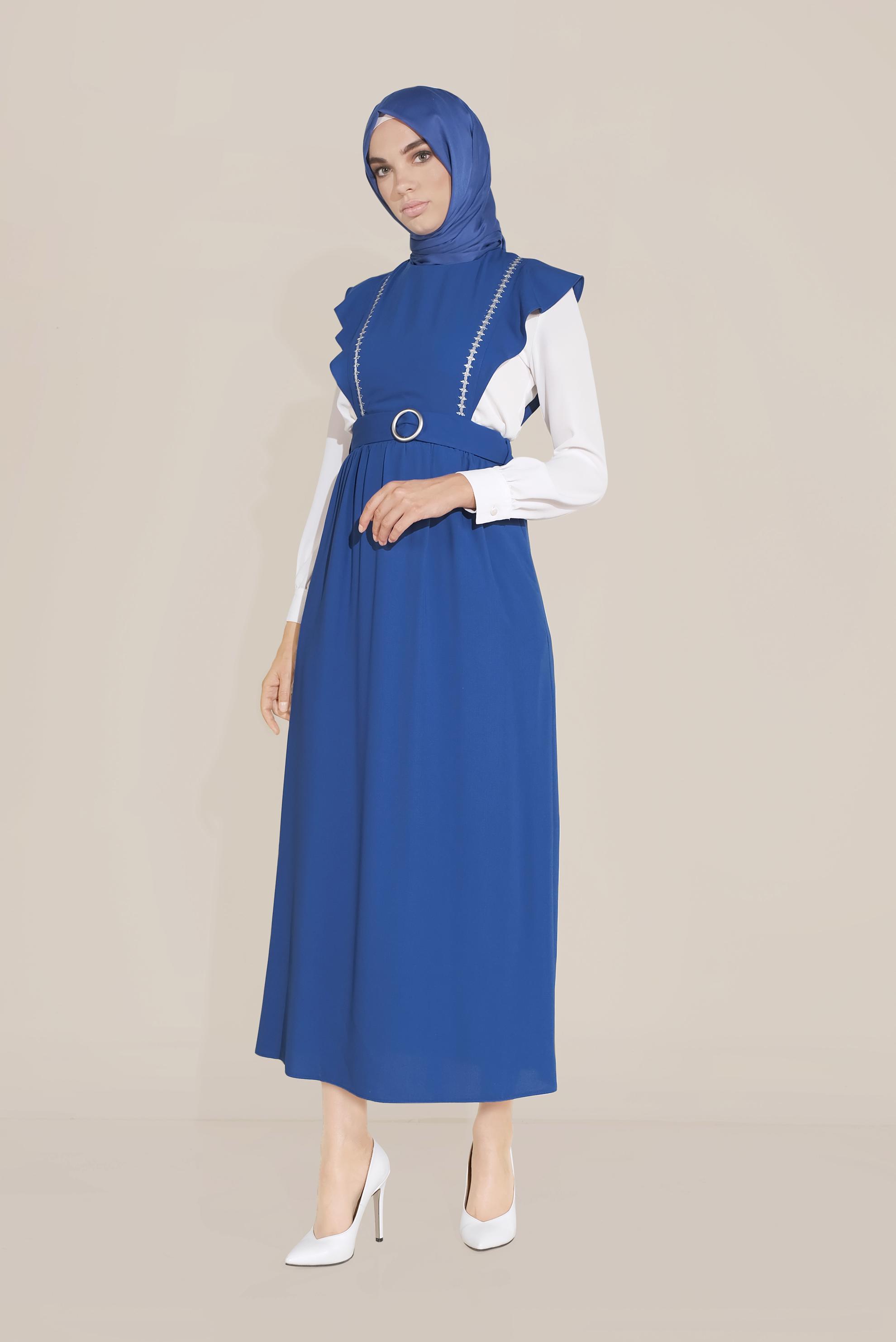 Tesettür giyim LACİVERT KEMERLİ NAKIŞLI JİLE 40757