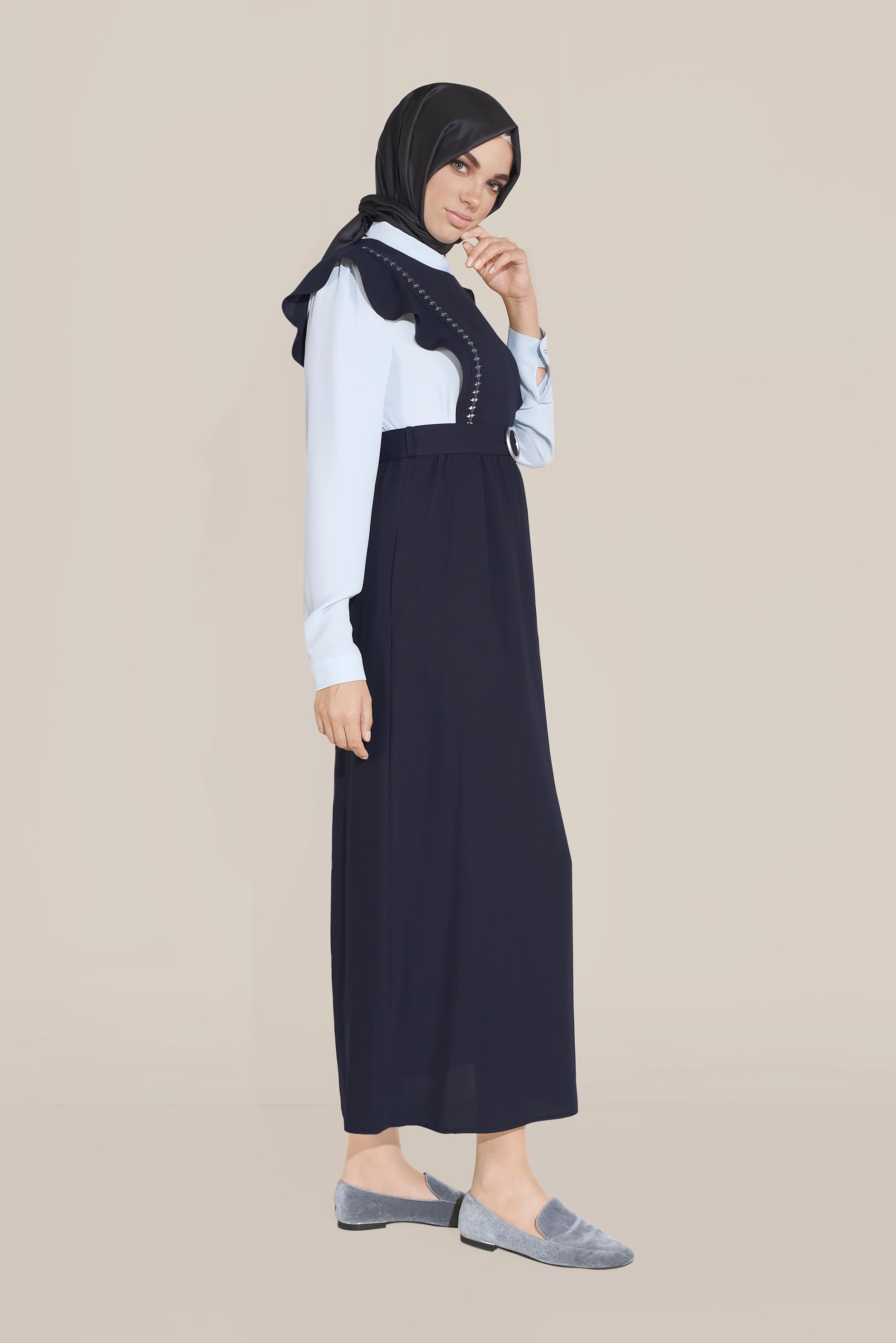 Tesettür giyim LACİVERT KEMERLİ NAKIŞLI JİLE 40757