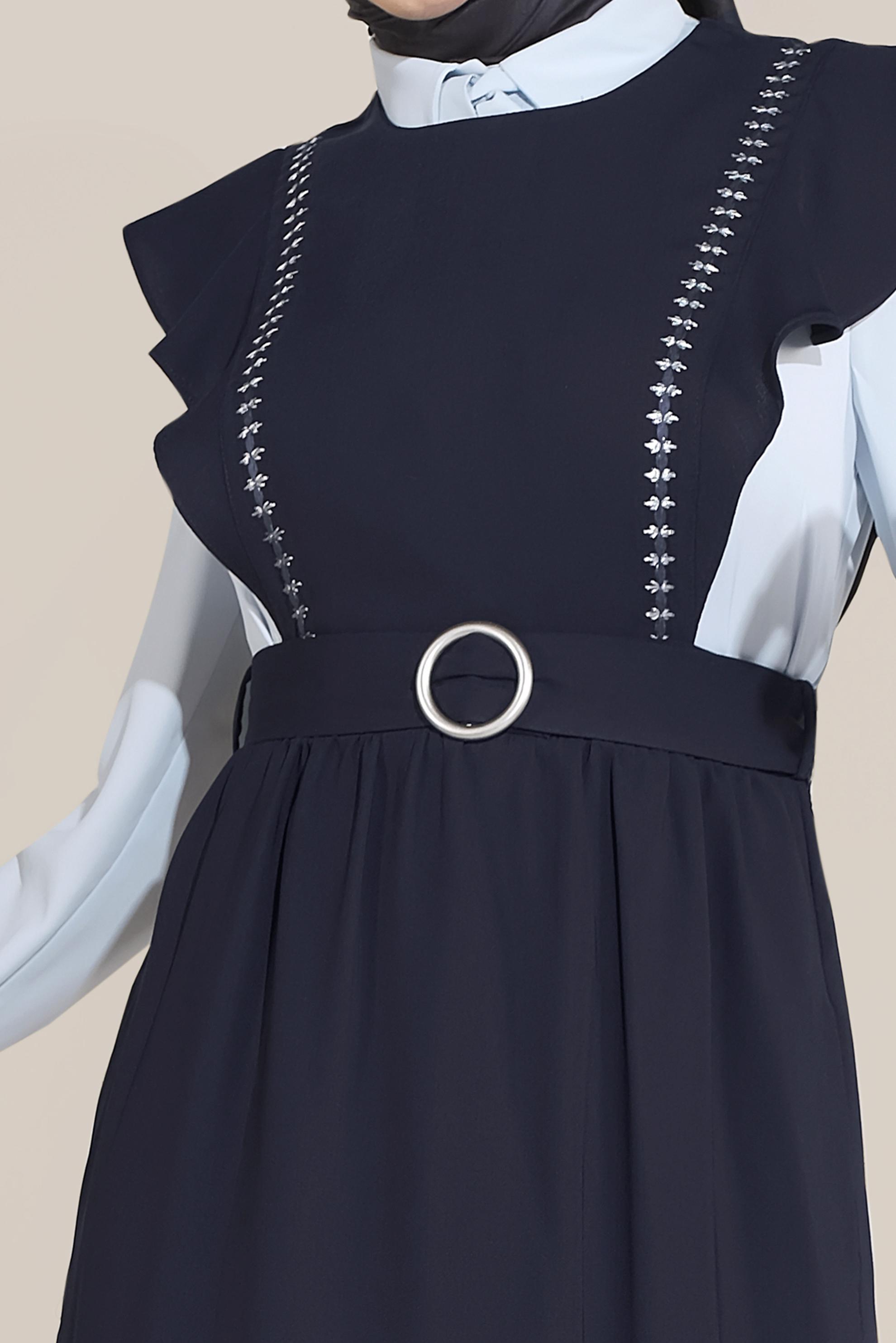 Tesettür giyim LACİVERT KEMERLİ NAKIŞLI JİLE 40757