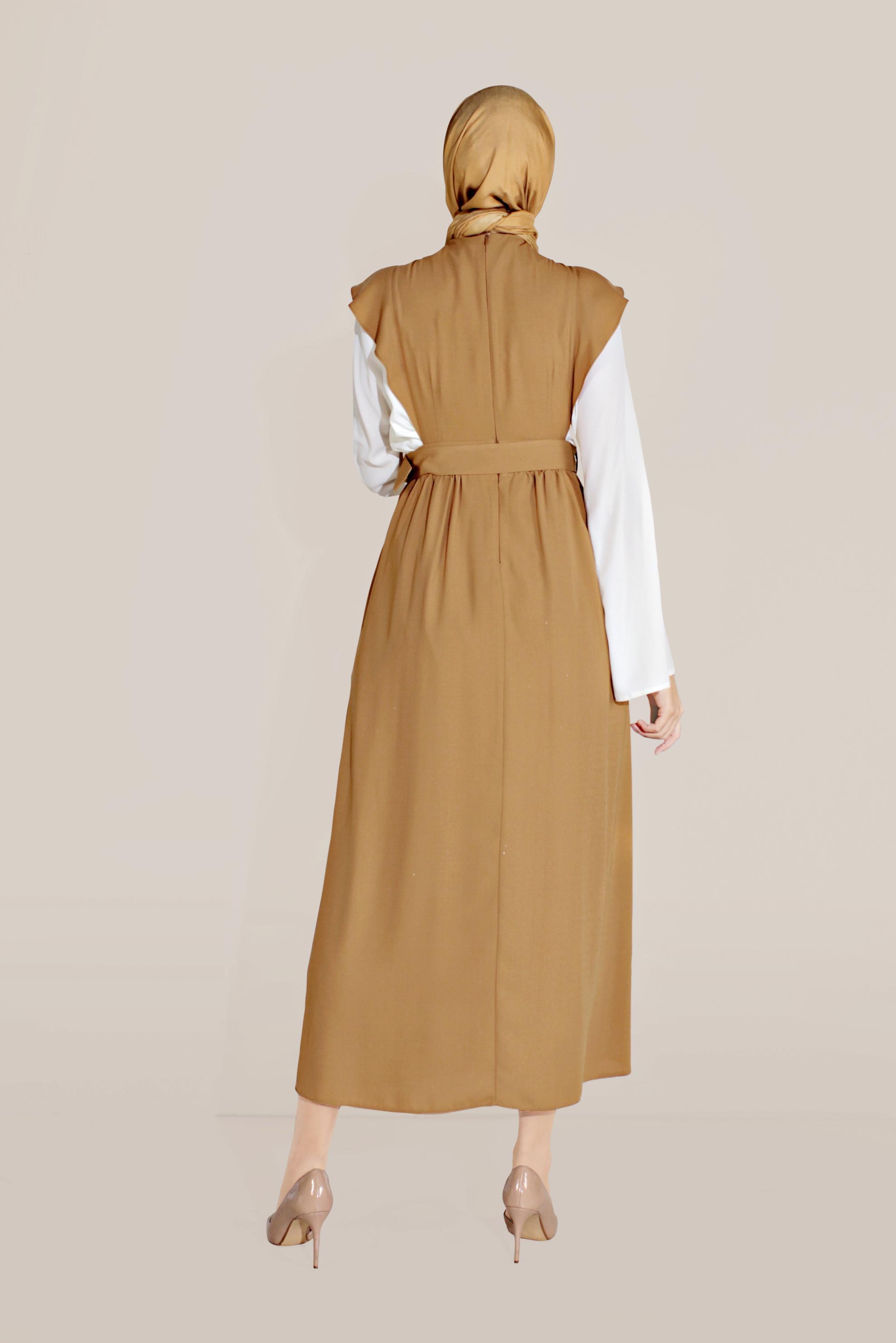 Tesettür giyim SARI KEMERLİ NAKIŞLI JİLE 40757