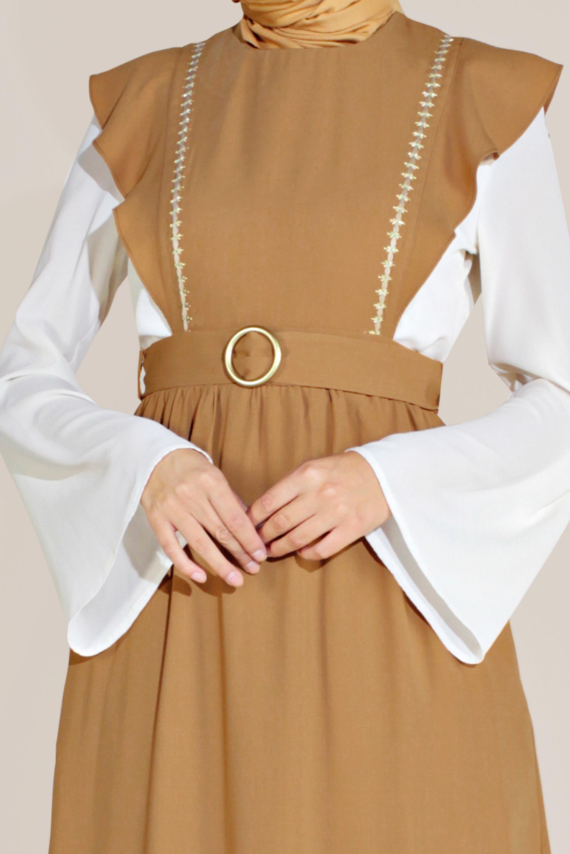 Tesettür giyim SARI KEMERLİ NAKIŞLI JİLE 40757