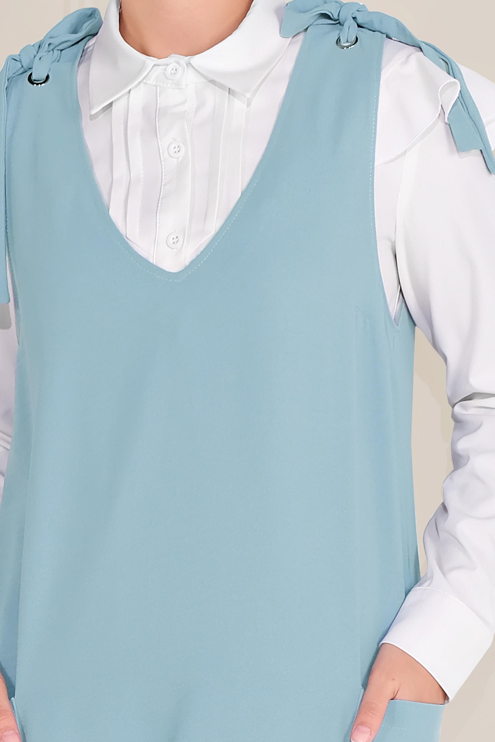 Tesettür giyim MAVİ OMUZDAN BAĞLAMALI CEPLİ JİLE 40758 