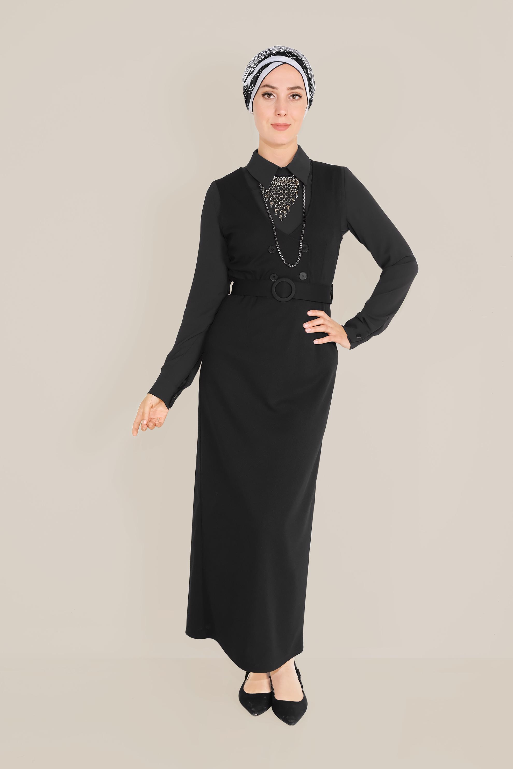 Tesettür giyim SİYAH DÜĞMELİ JİLE 40759 