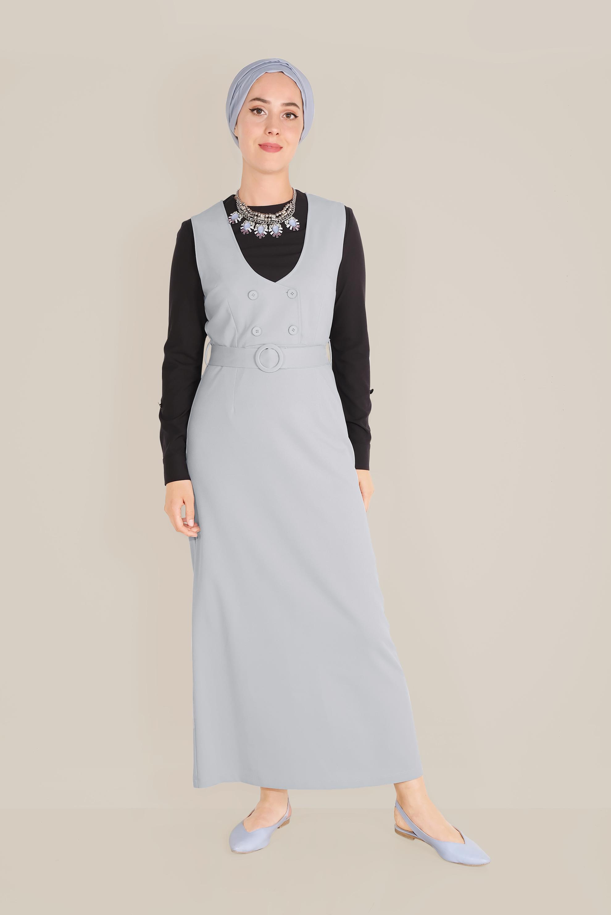 Tesettür giyim GRİ DÜĞMELİ JİLE 40759 
