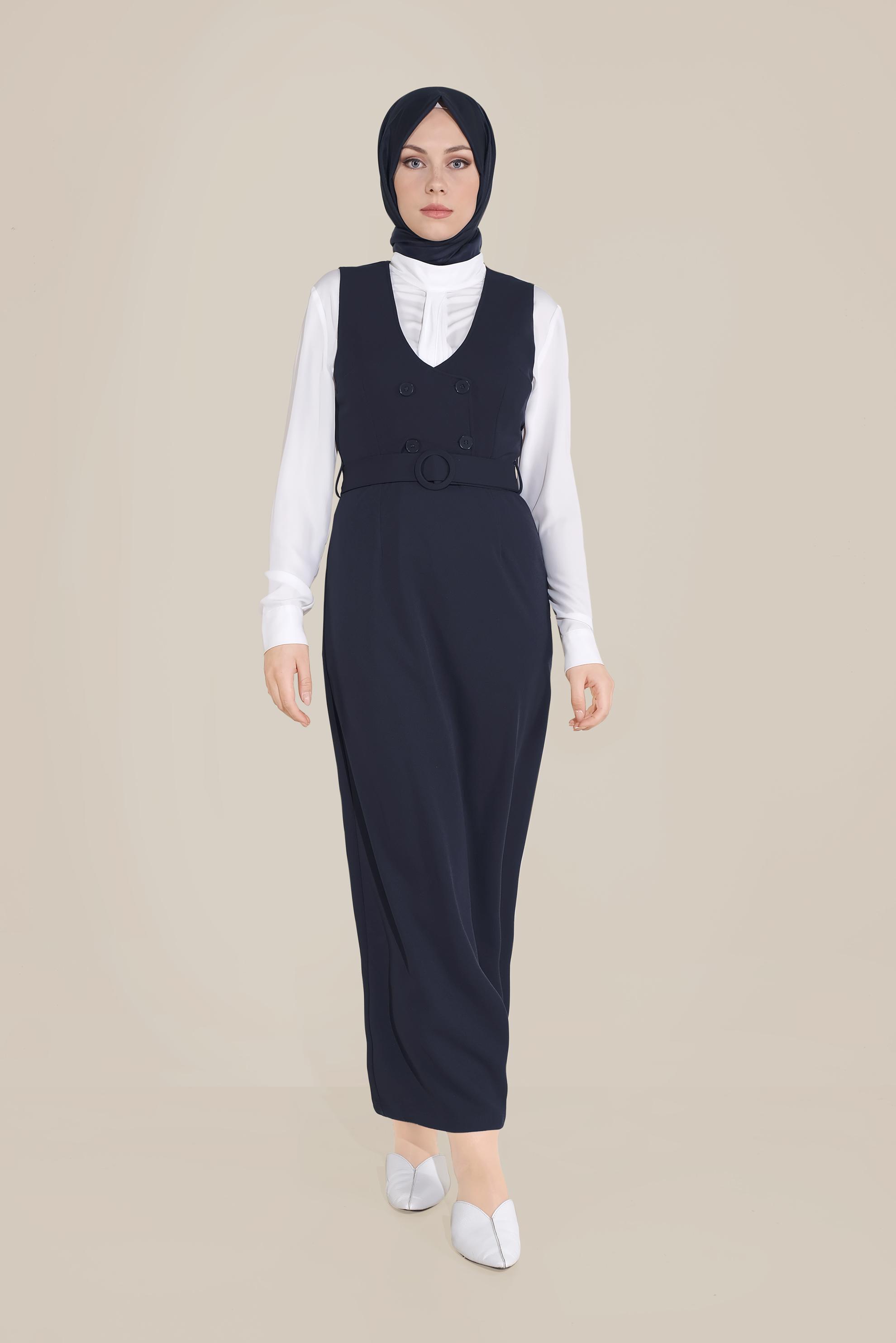 Tesettür giyim LACİVERT DÜĞMELİ JİLE 40759 