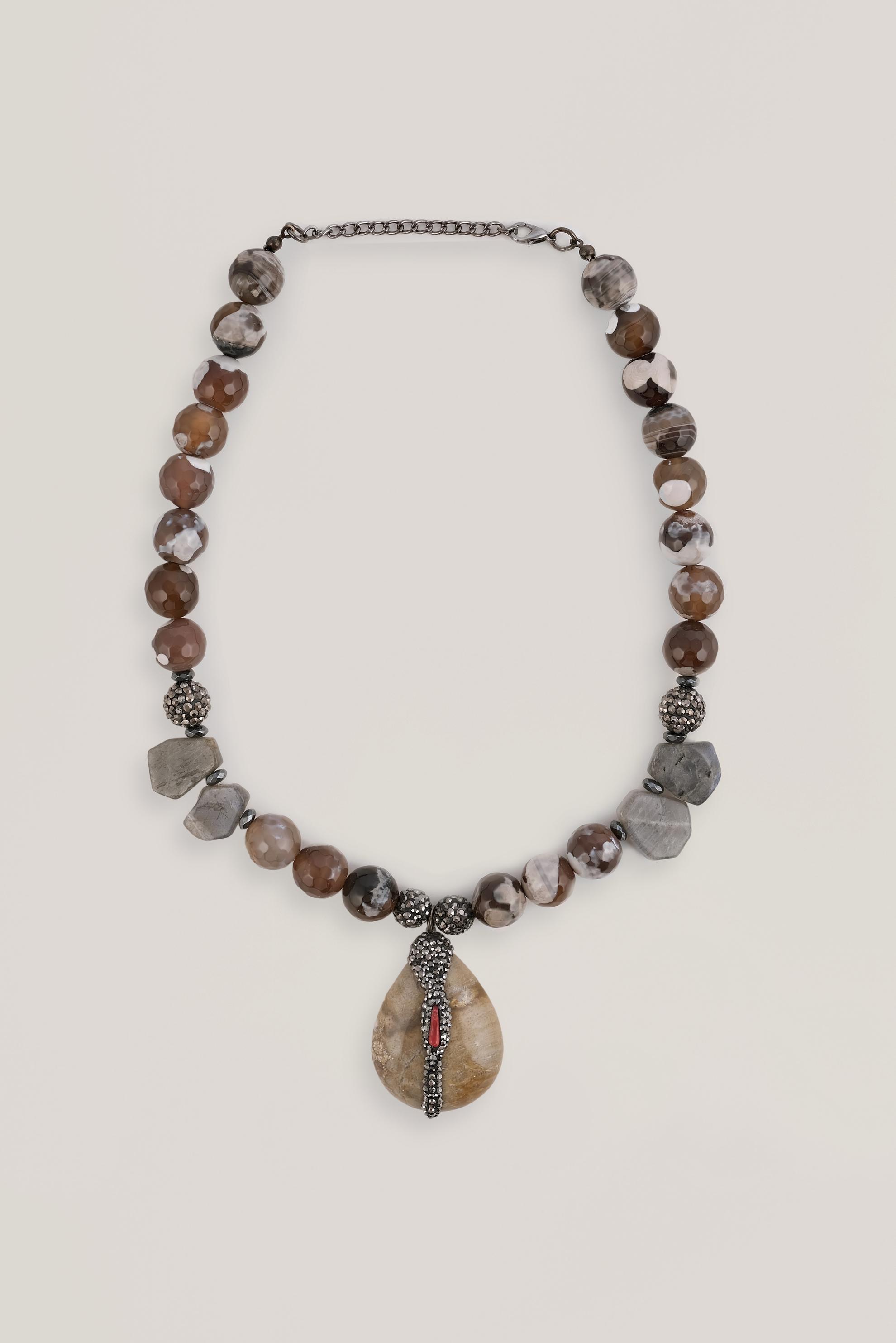 Tesettür giyim KIRMIZI ALVİNA DOĞAL VE MARKAZİT TAŞLI KOLYE 3004