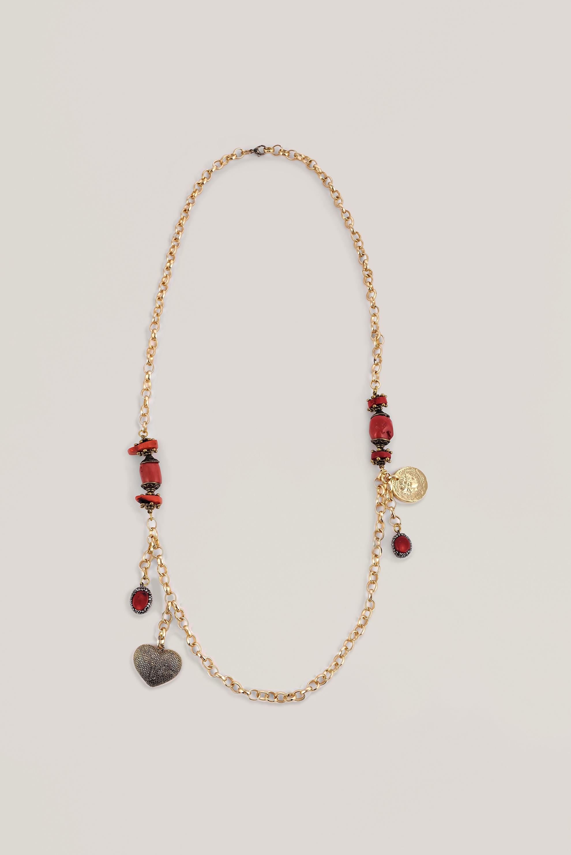 Tesettür giyim KIRMIZI ALVİNA 22 AYAR KAPLAMA TAŞLI KOLYE 3005