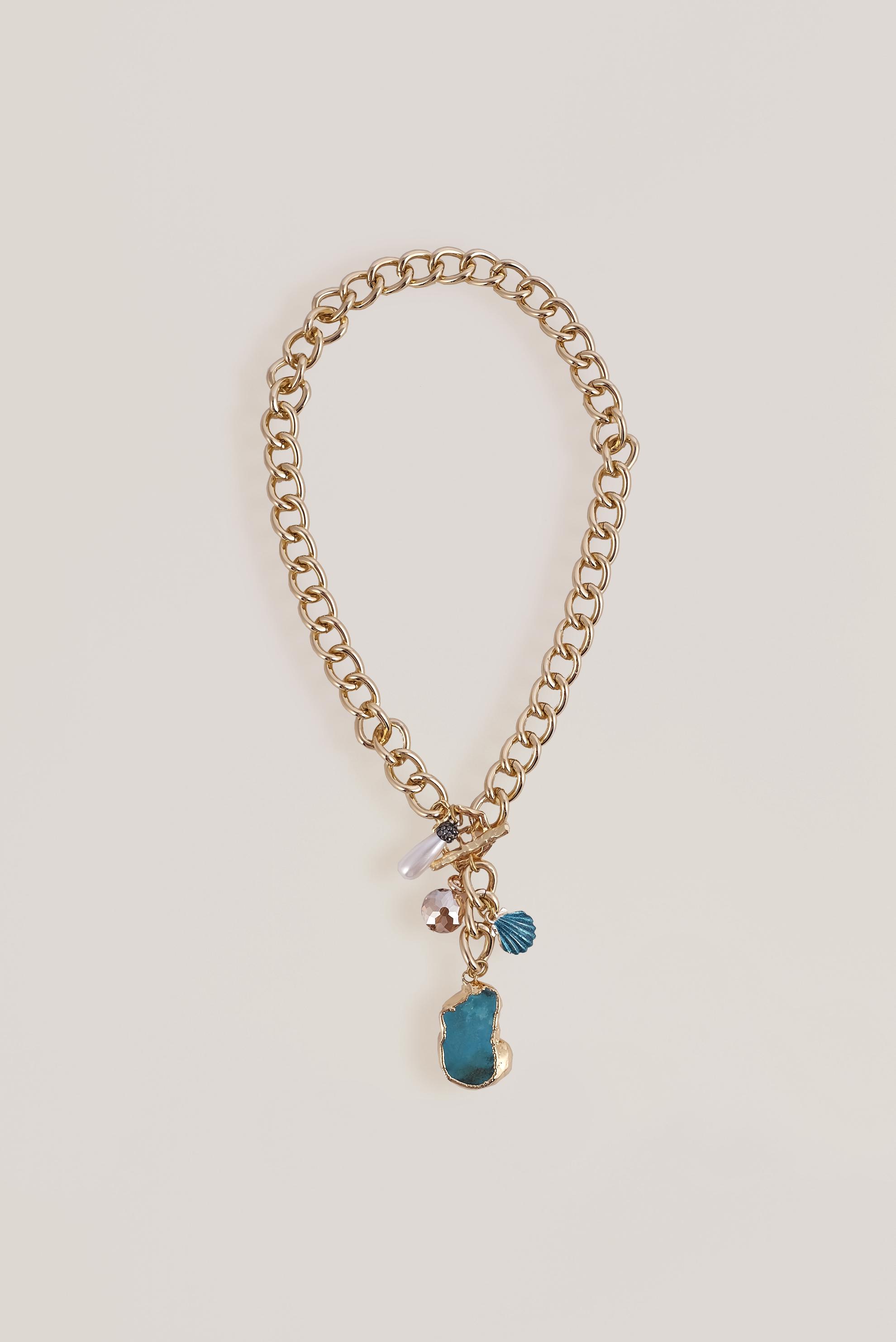 Vêtements hijab BLEU 3006 ALVİNA 22 AYAR ALTIN KAPLAMA DOĞAL TAŞLI KOLYE