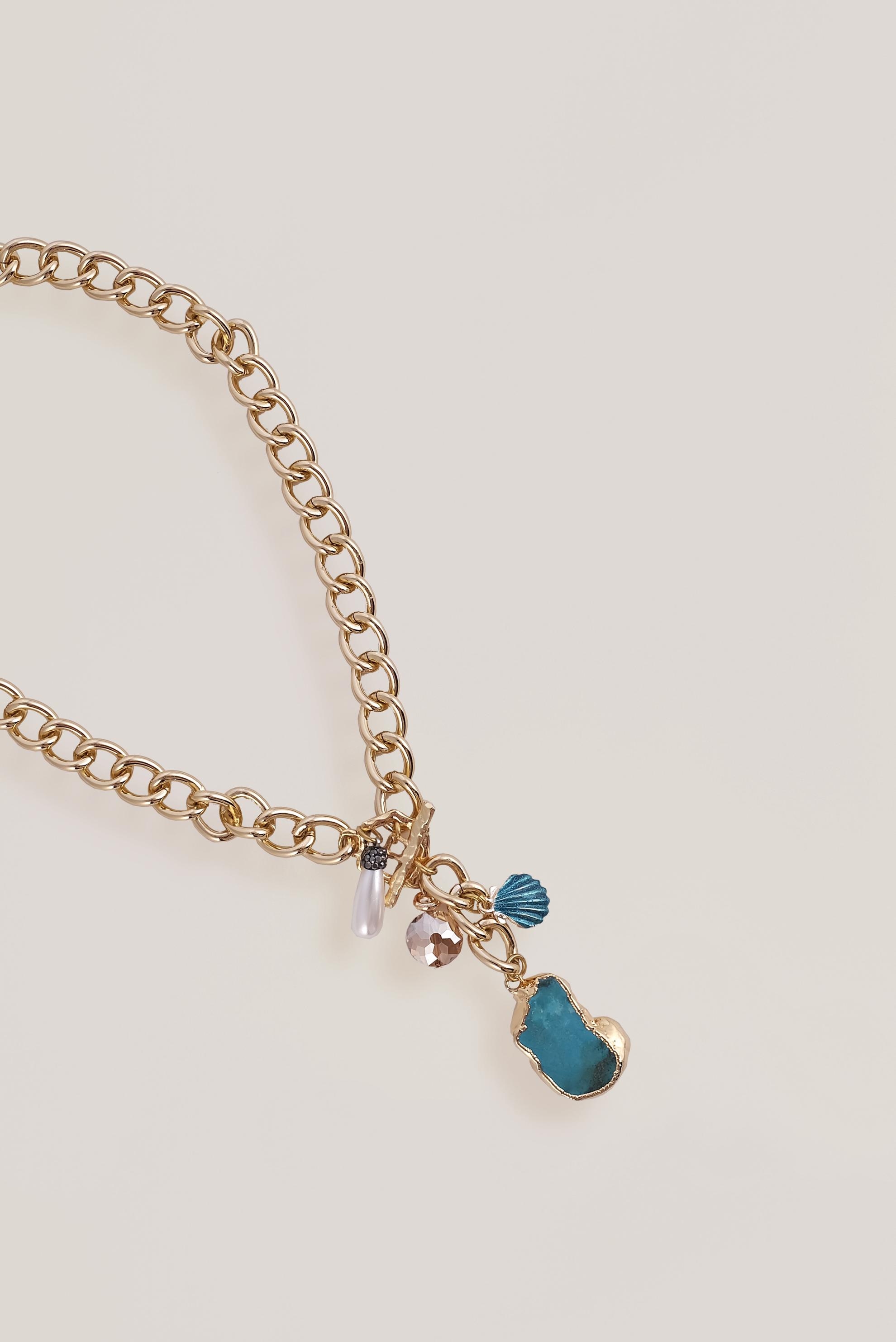 Vêtements hijab BLEU 3006 ALVİNA 22 AYAR ALTIN KAPLAMA DOĞAL TAŞLI KOLYE