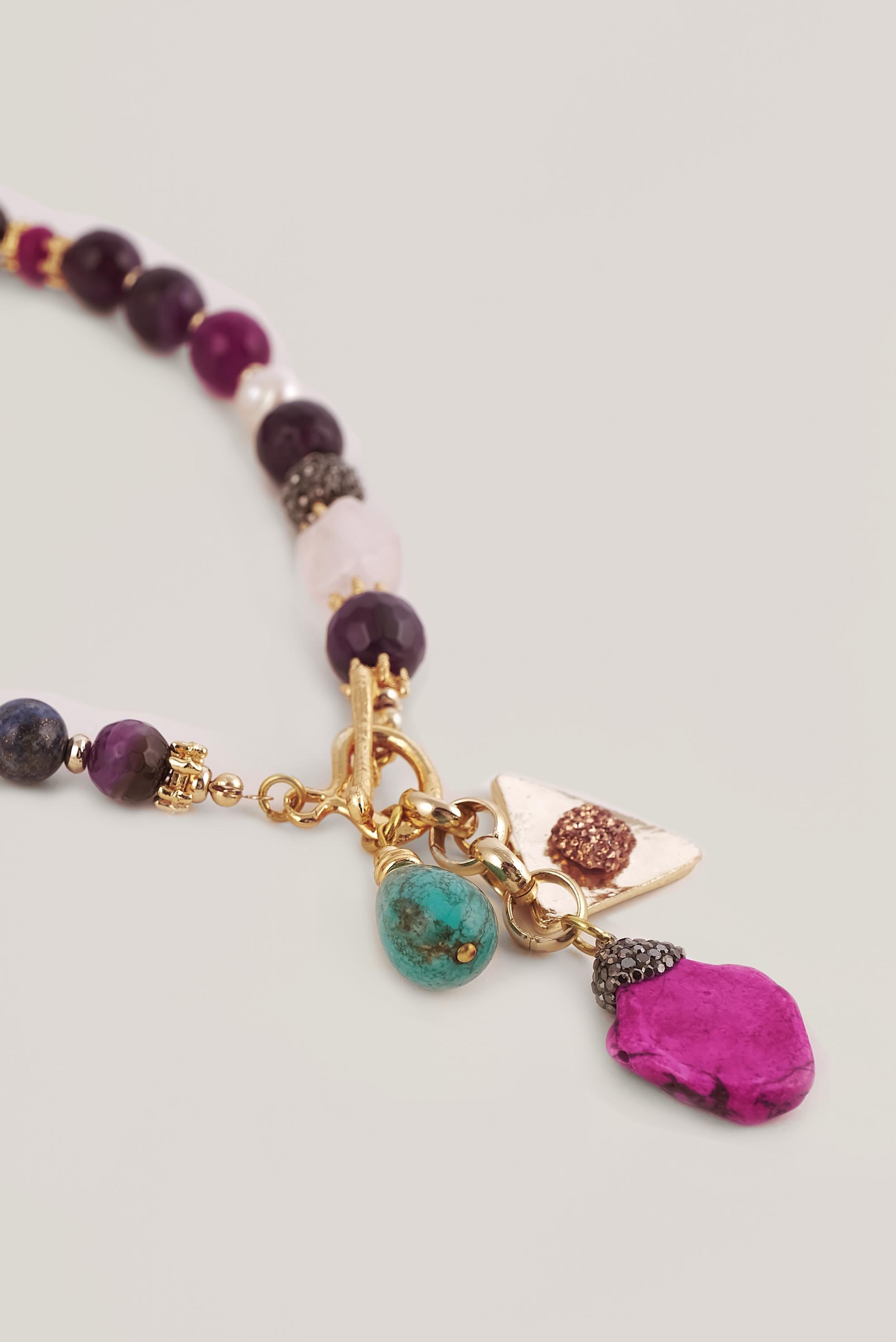 Hijab clothing MULTICOLORED 3007 ALVİNA AKİK MARKOZİT TAŞLI KOLYE