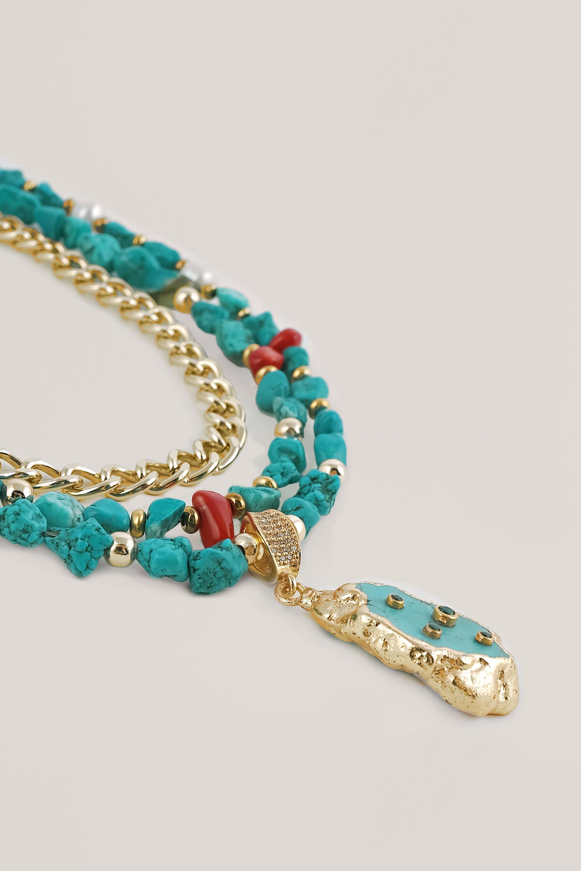 Vêtements hijab BLEU COLLIER DE CORAIL AVEC PERLE 3011