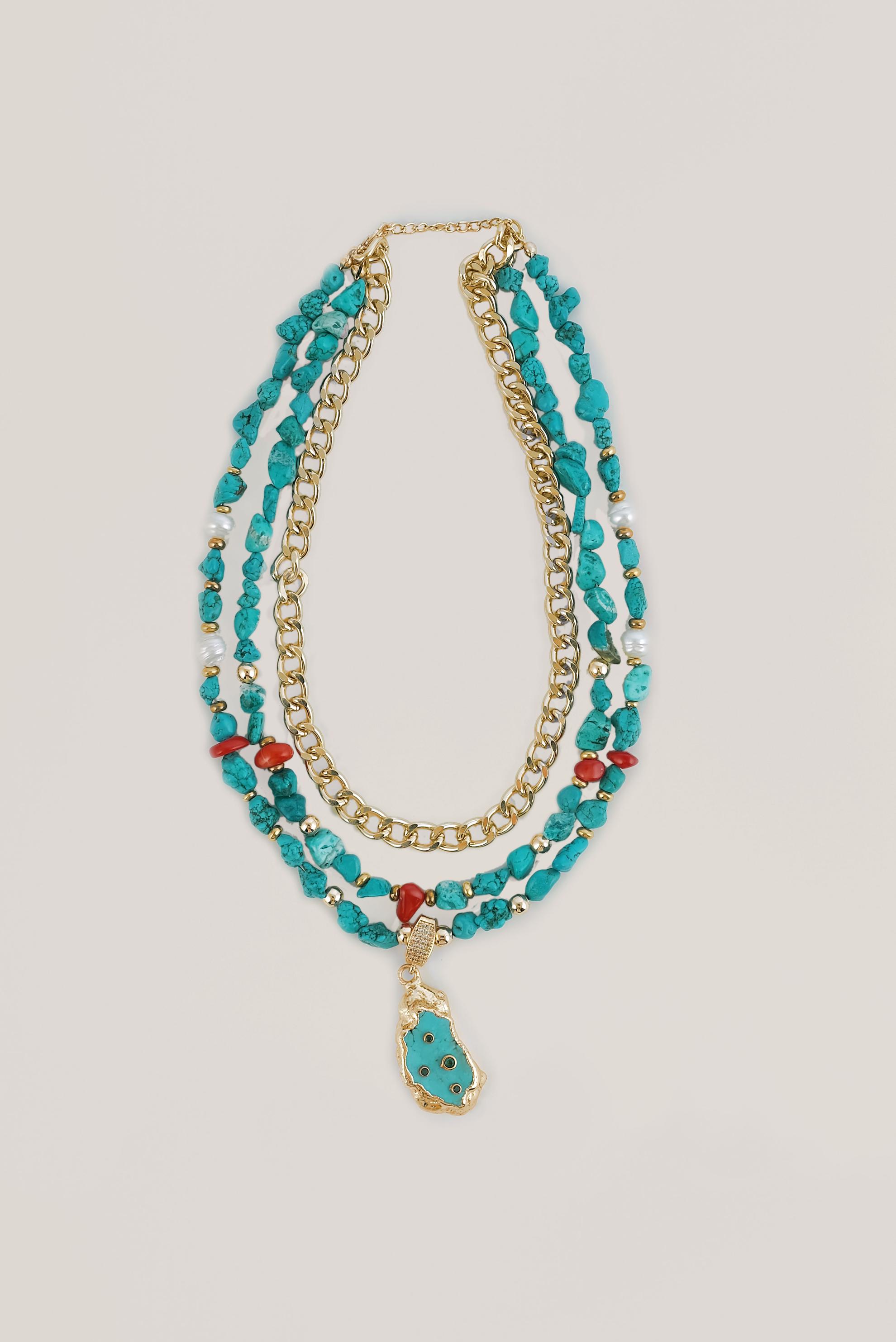 Vêtements hijab BLEU COLLIER DE CORAIL AVEC PERLE 3011