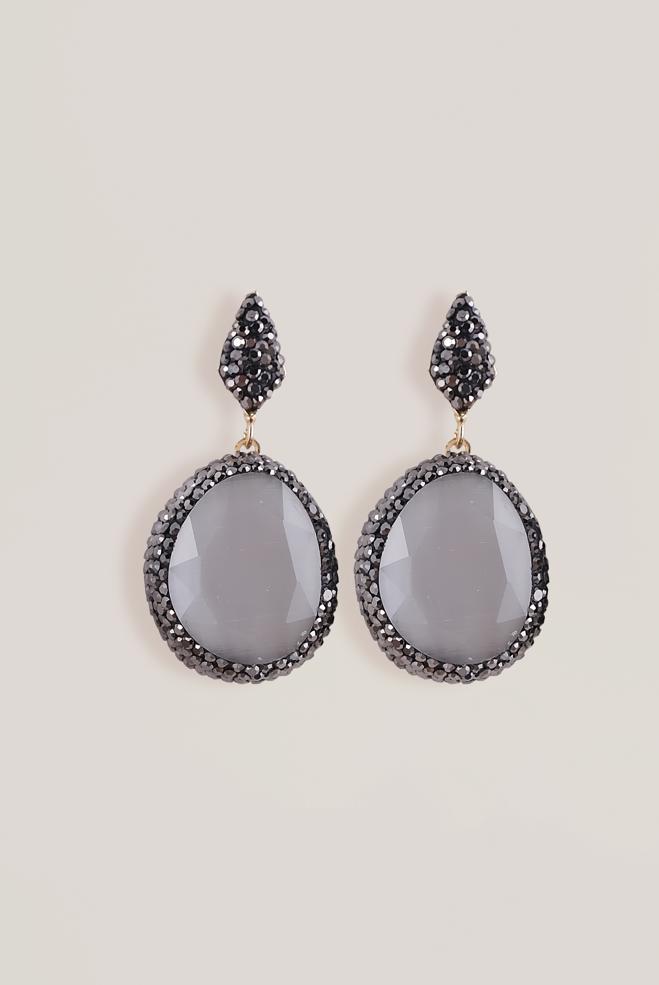 Hijab clothing  1003 ALVİNA MARKAZİT TAŞLI KEDİ GÖZLÜ KÜPE - ALVİNA