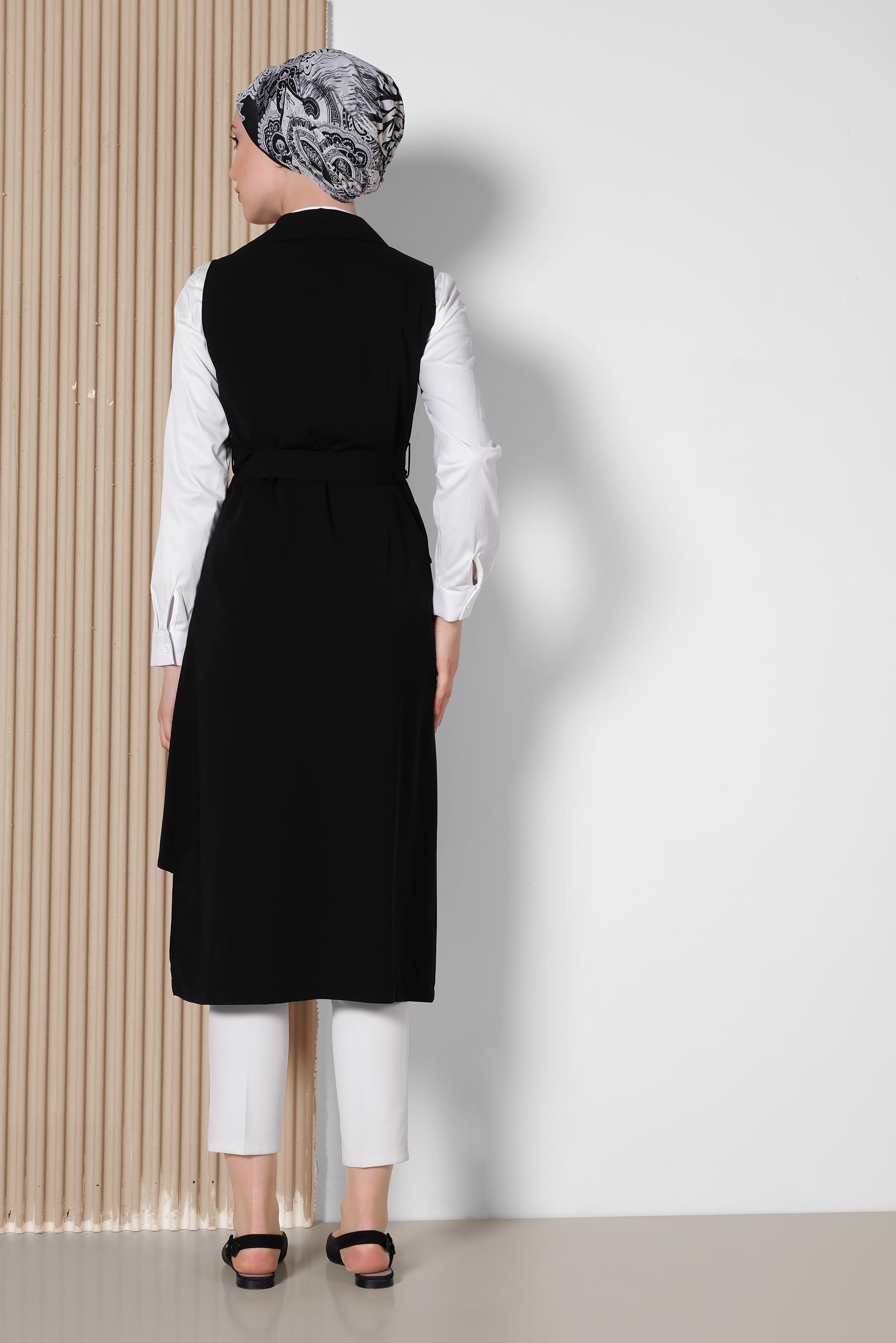 Tesettür giyim SİYAH ASİMETRİK KESİM YELEK 4284