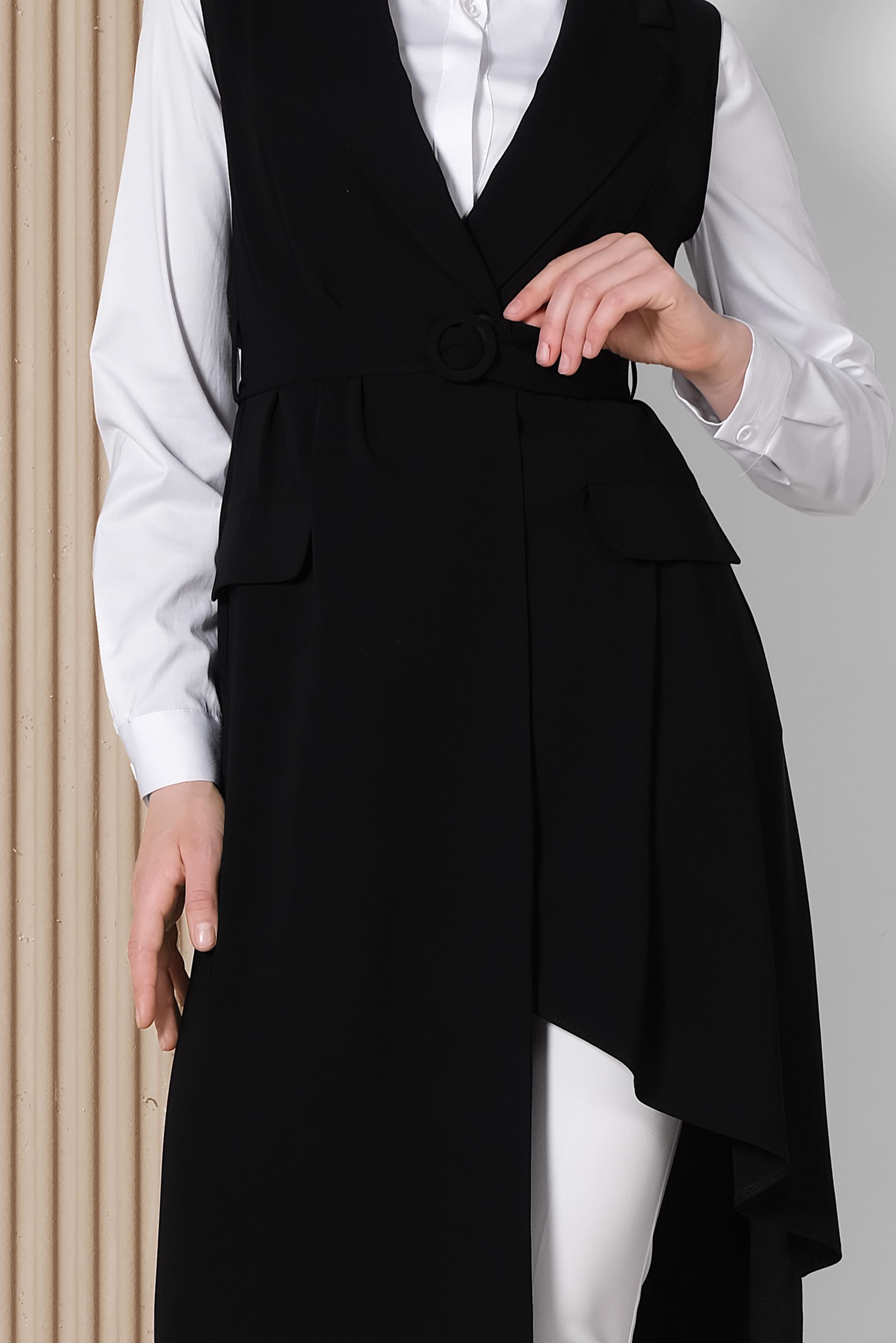 Tesettür giyim SİYAH ASİMETRİK KESİM YELEK 4284