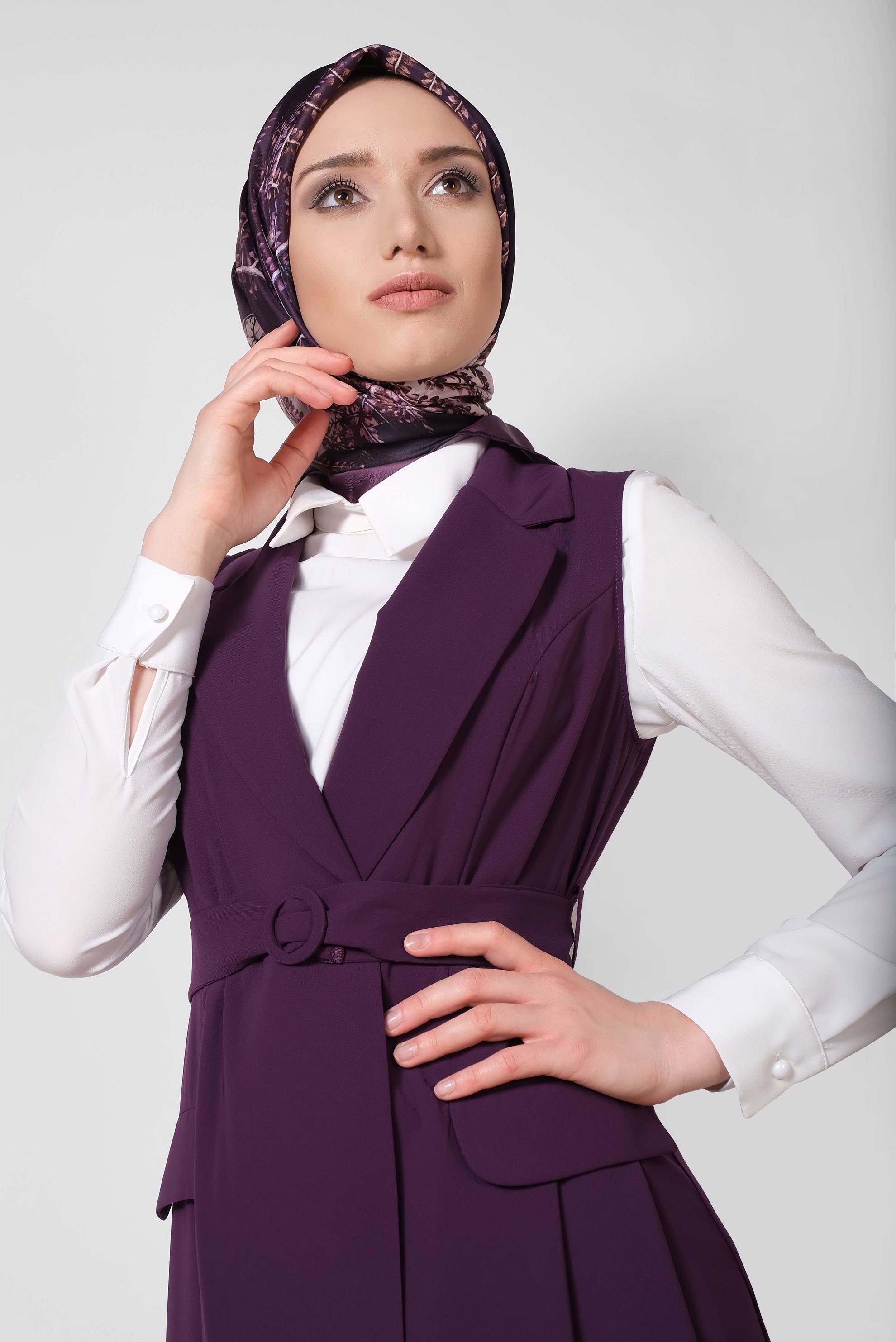 Tesettür giyim MOR ASİMETRİK KESİM YELEK 4284