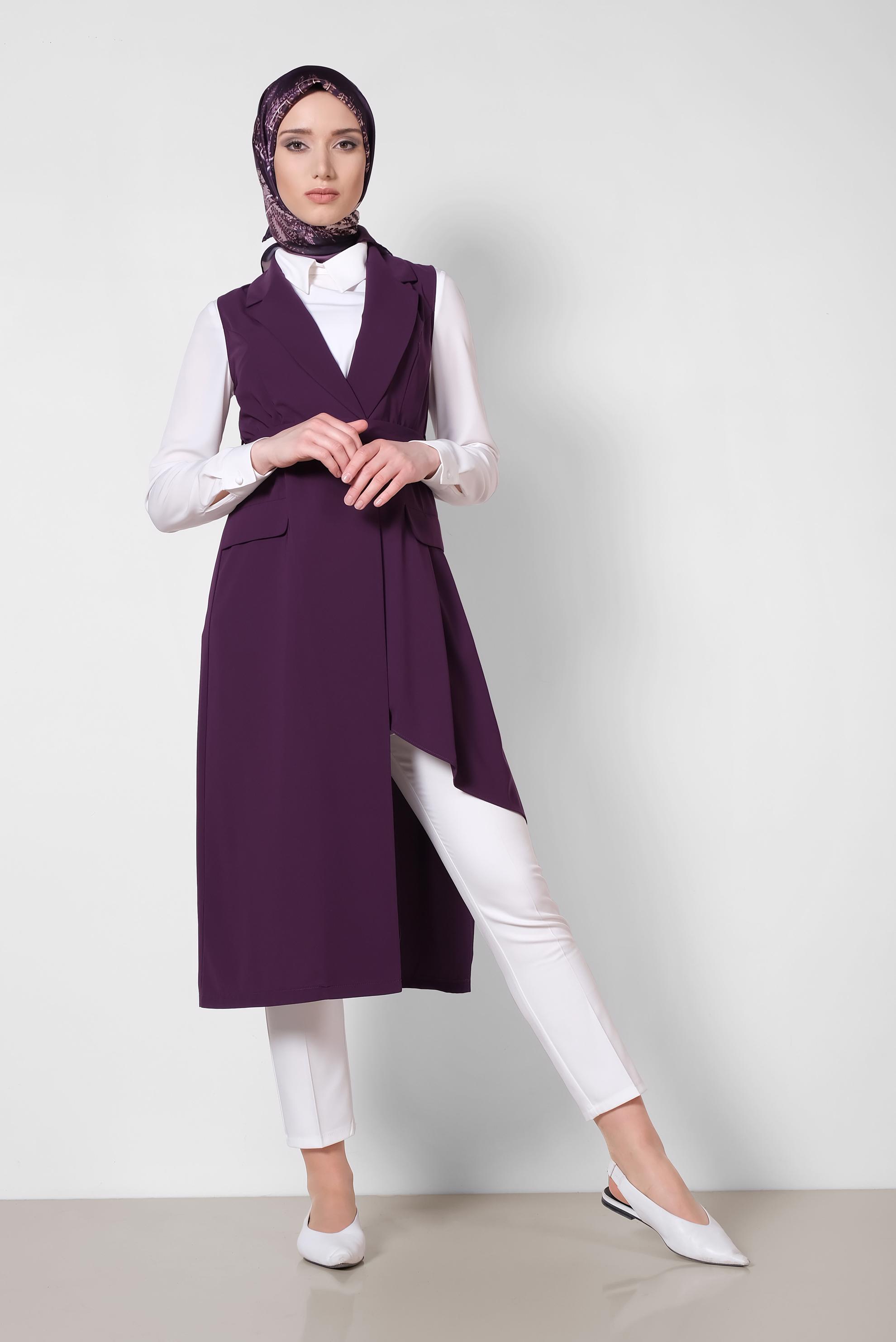 Tesettür giyim MOR ASİMETRİK KESİM YELEK 4284