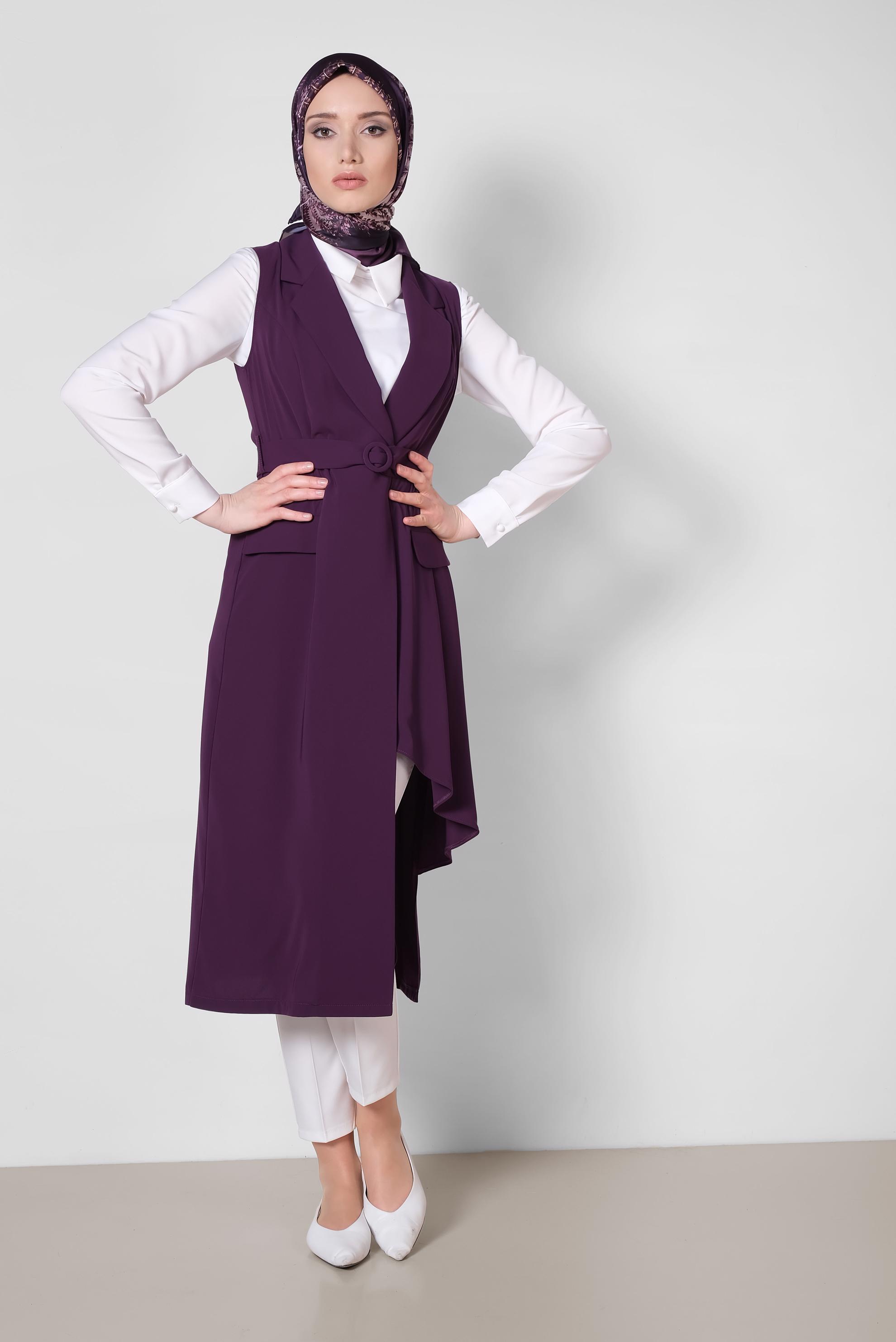 Tesettür giyim MOR ASİMETRİK KESİM YELEK 4284