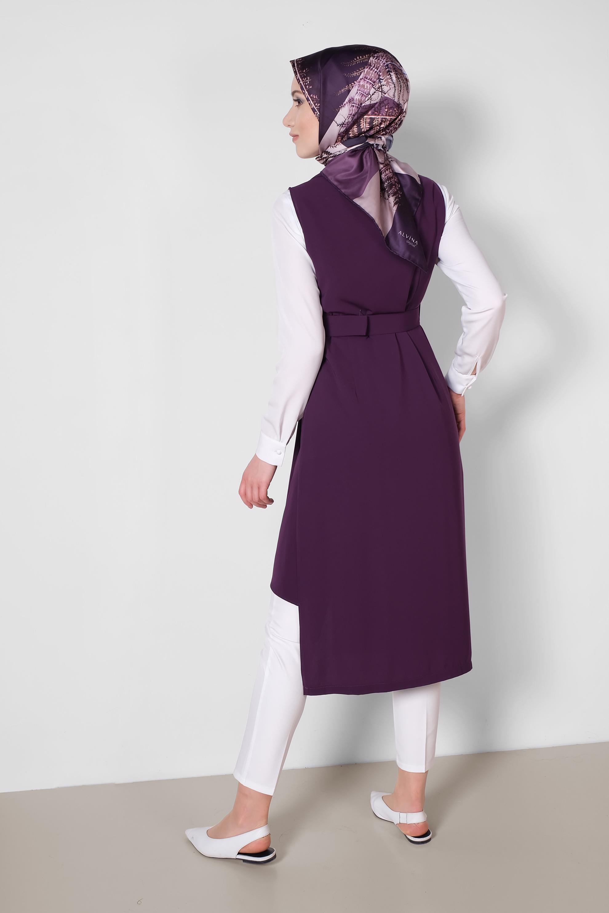 Tesettür giyim MOR ASİMETRİK KESİM YELEK 4284