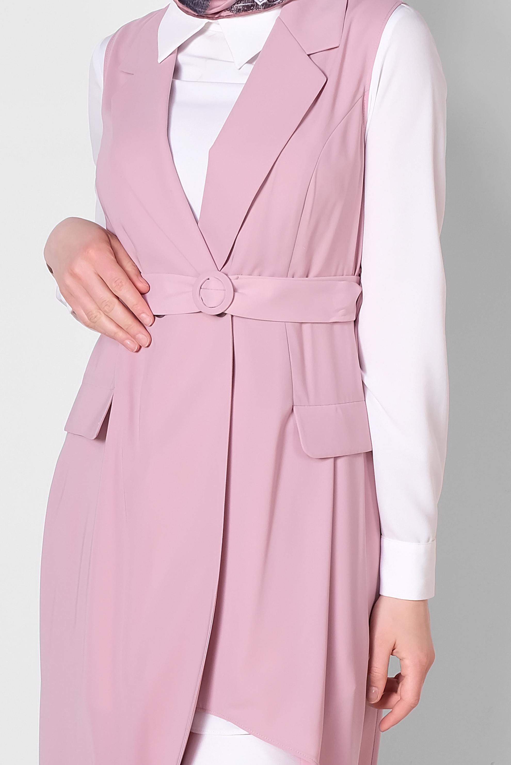 Tesettür giyim PUDRA ASİMETRİK KESİM YELEK 4284