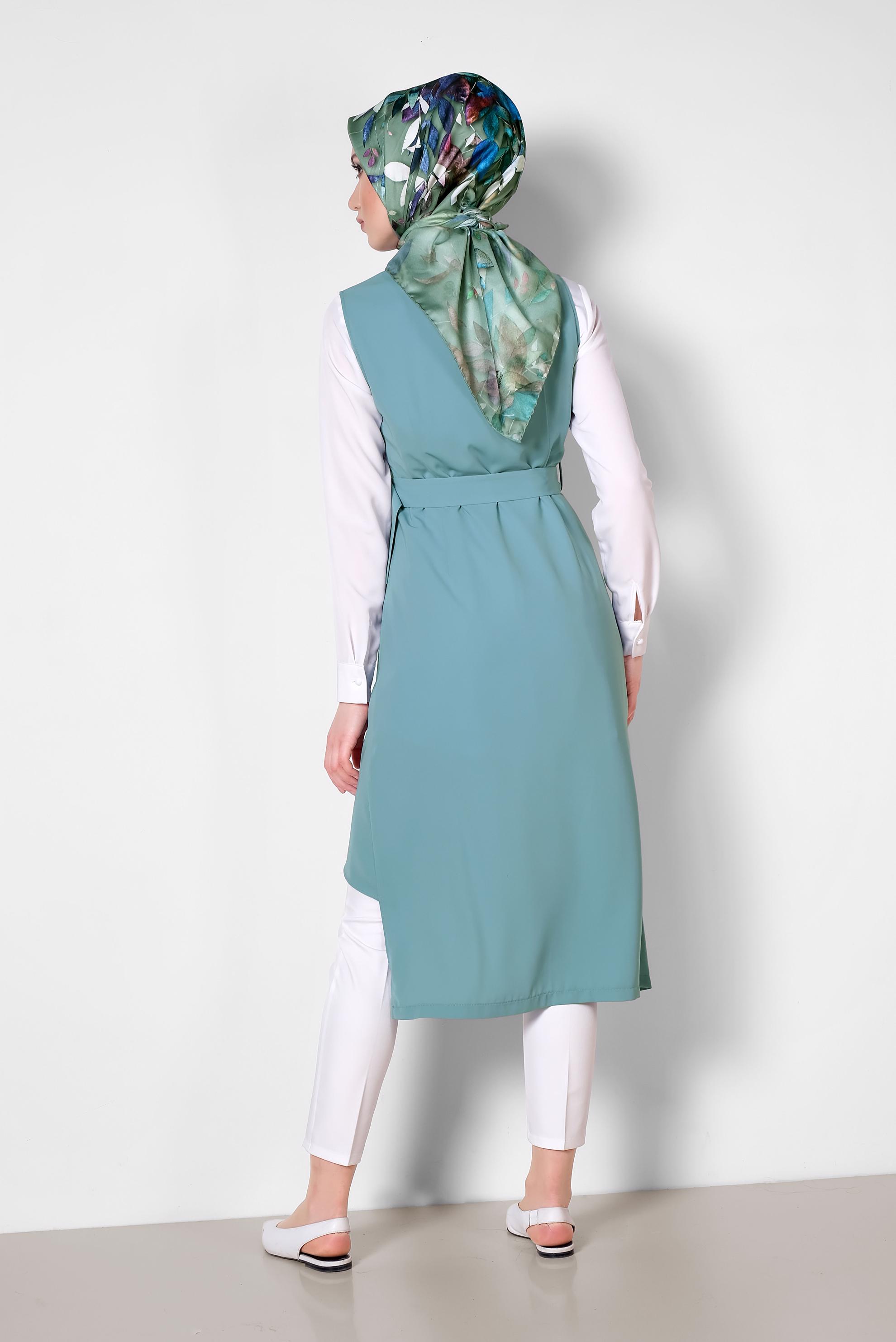 Tesettür giyim YEŞİL ASİMETRİK KESİM YELEK 4284