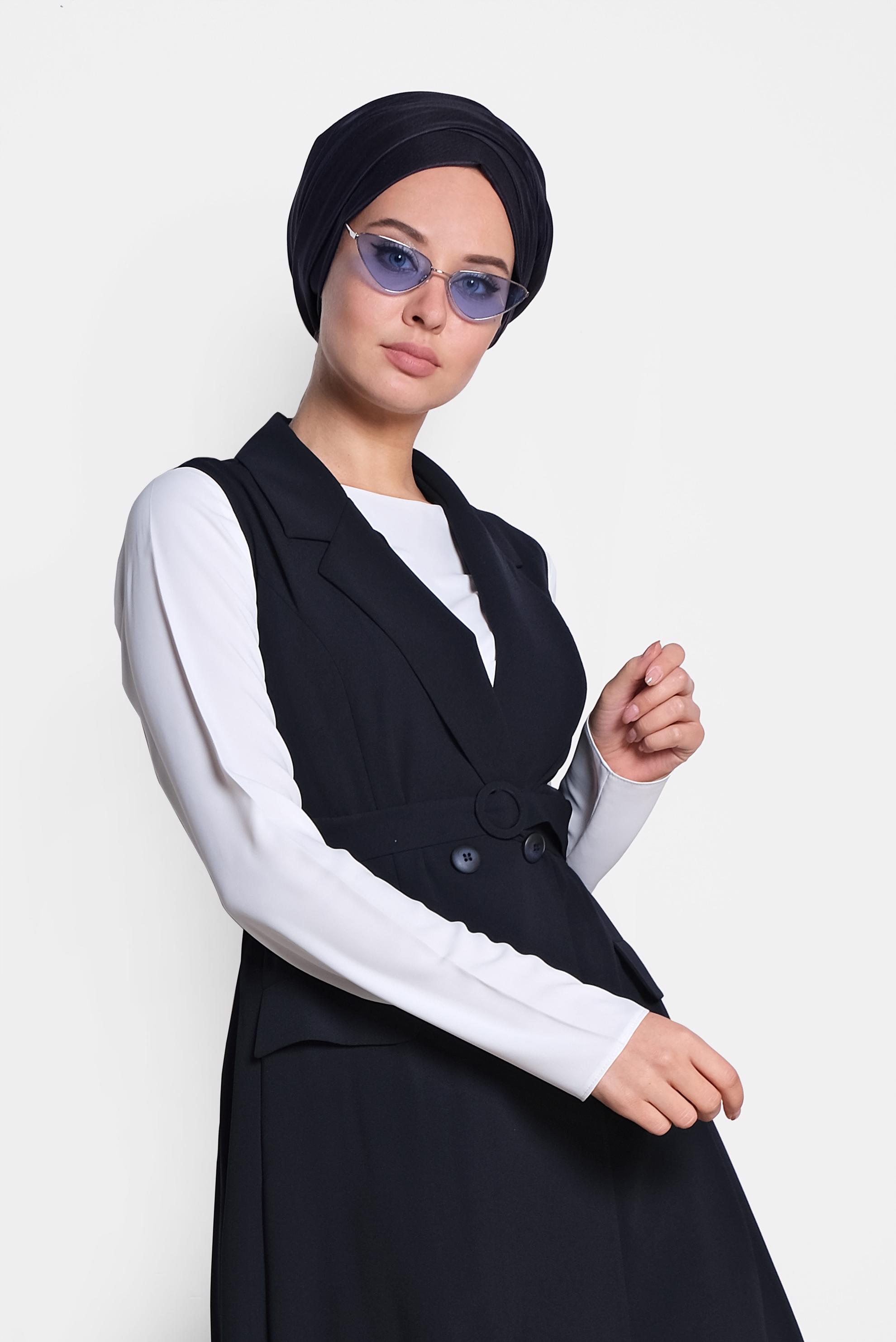 Tesettür giyim LACİVERT ASİMETRİK KESİM YELEK 4284