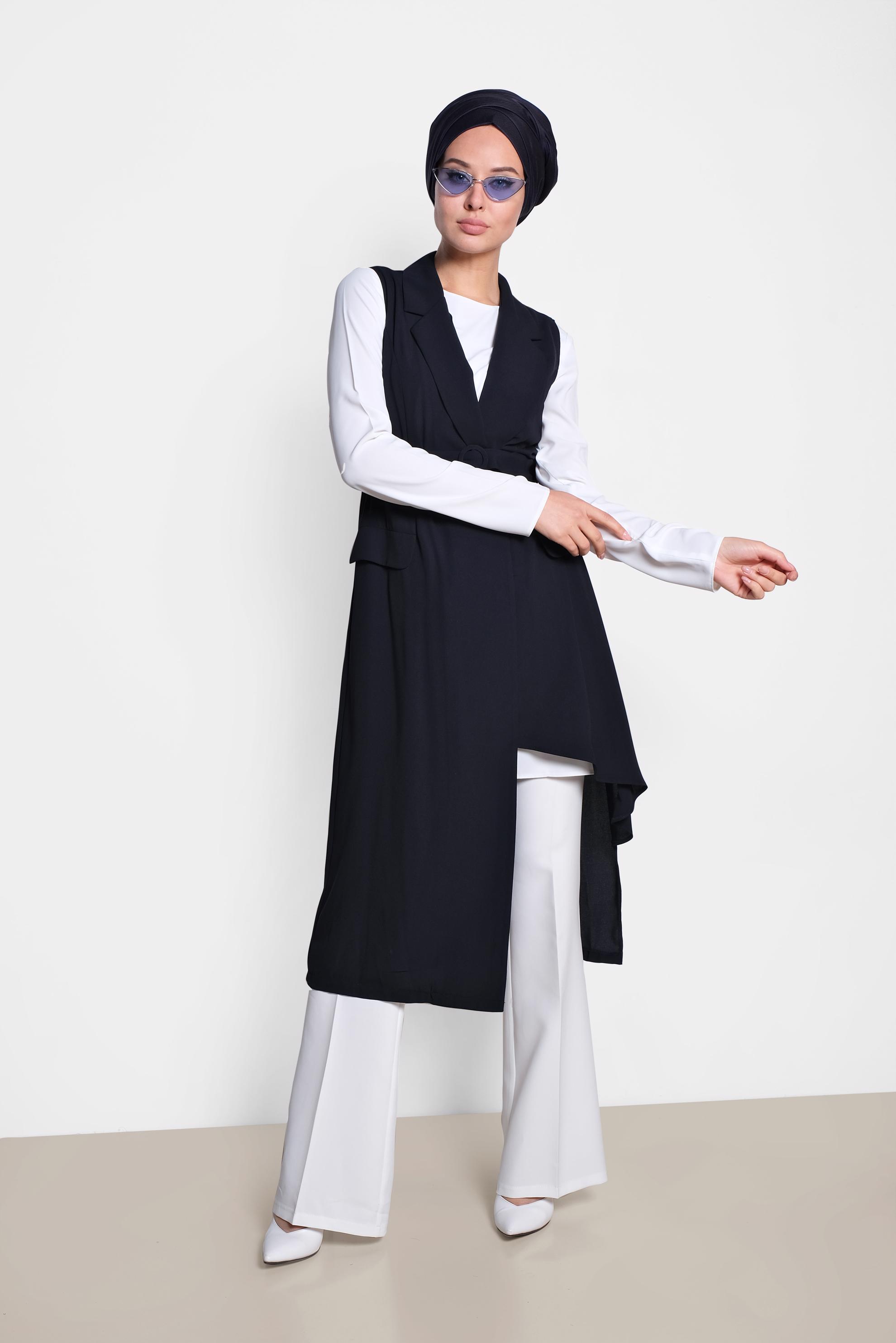 Tesettür giyim LACİVERT ASİMETRİK KESİM YELEK 4284