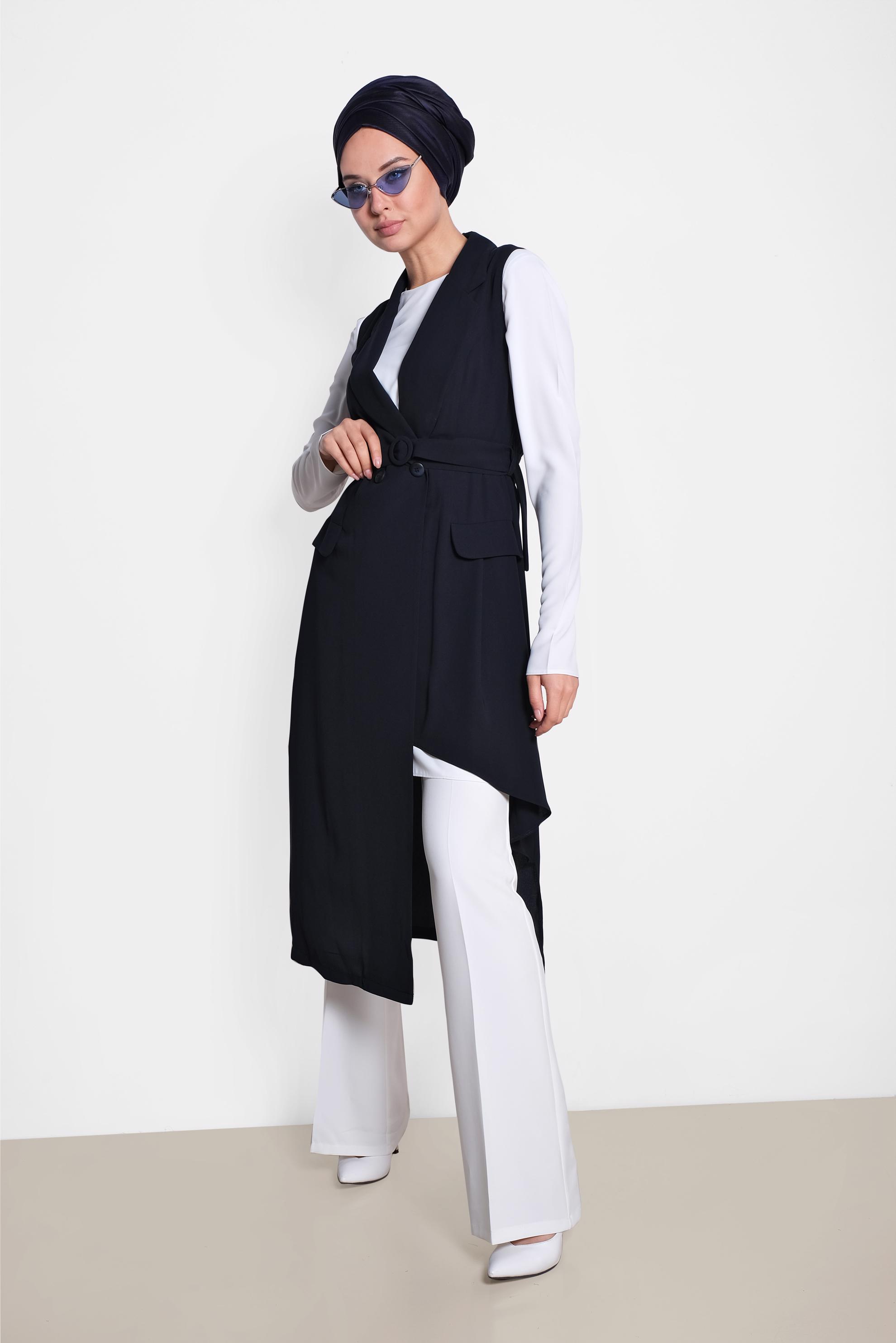 Tesettür giyim LACİVERT ASİMETRİK KESİM YELEK 4284