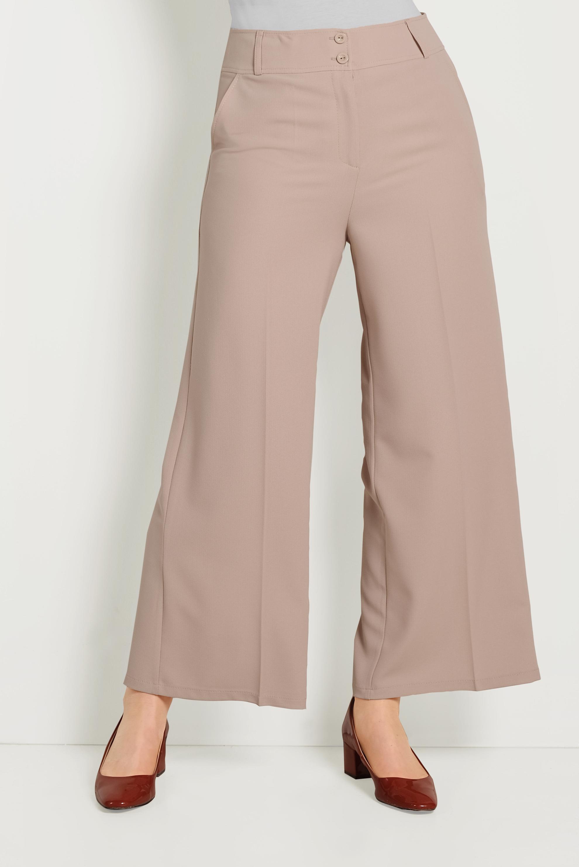 Tesettür giyim BEJ DÜĞMELİ KUMAŞ PANTOLON 70053