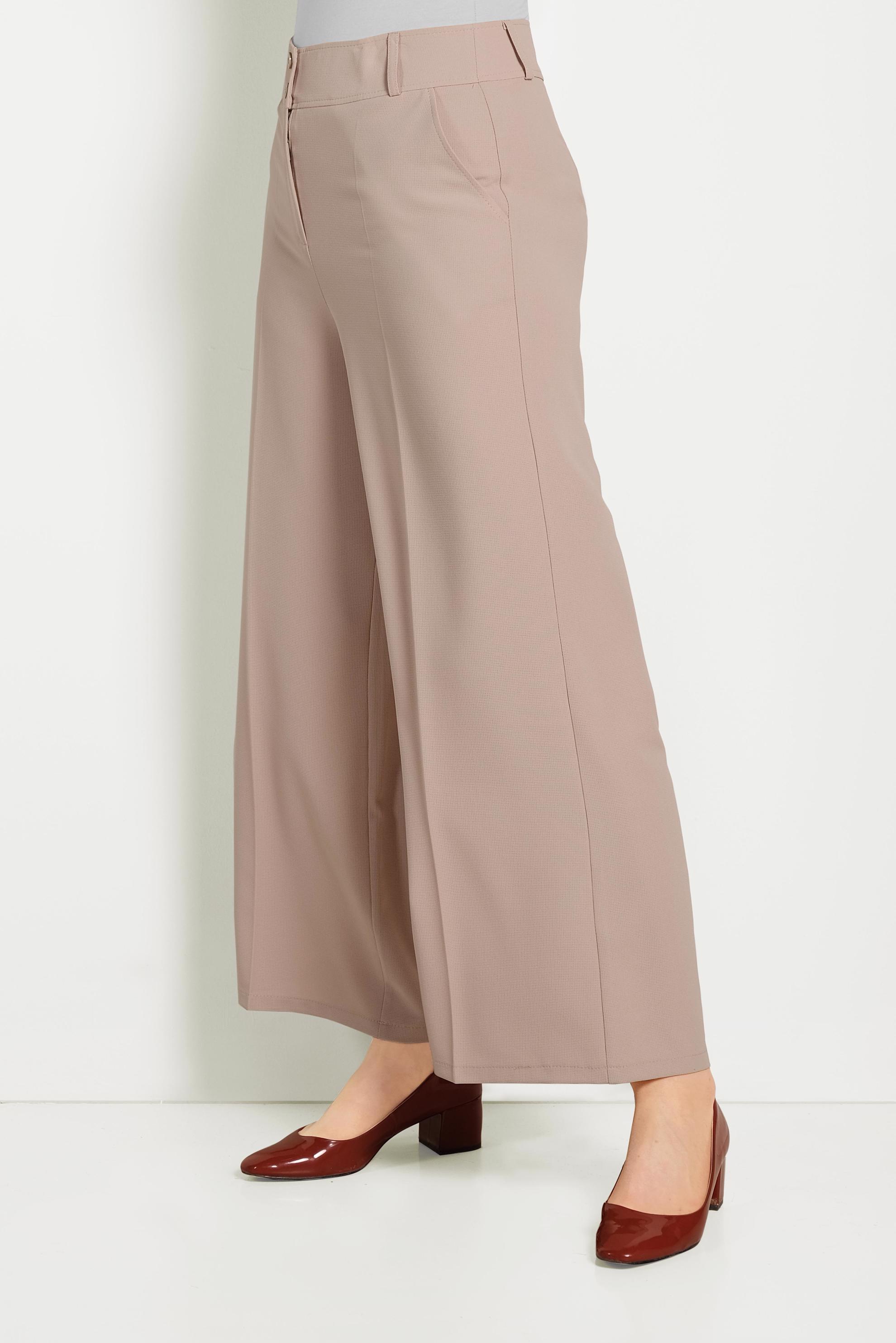 Tesettür giyim BEJ DÜĞMELİ KUMAŞ PANTOLON 70053