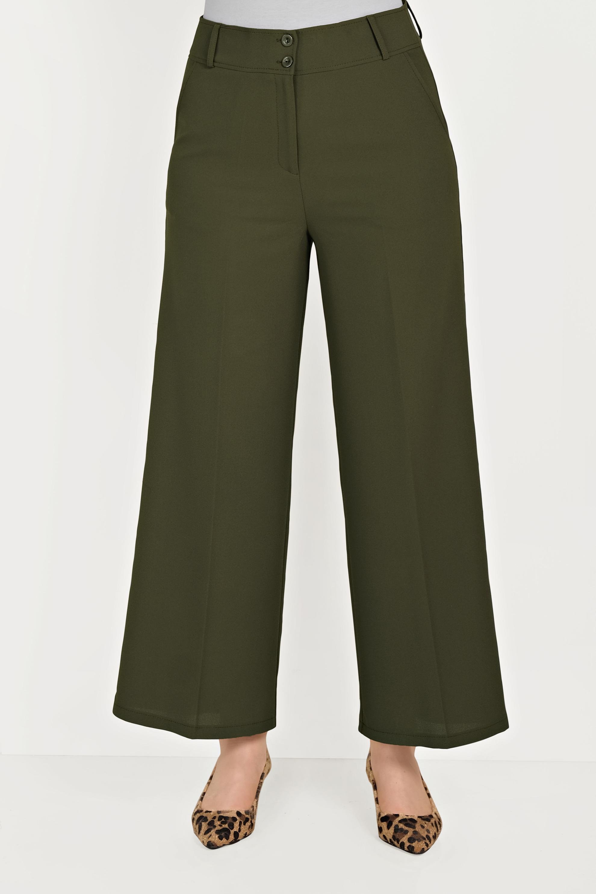 Tesettür giyim HAKİ DÜĞMELİ KUMAŞ PANTOLON 70053