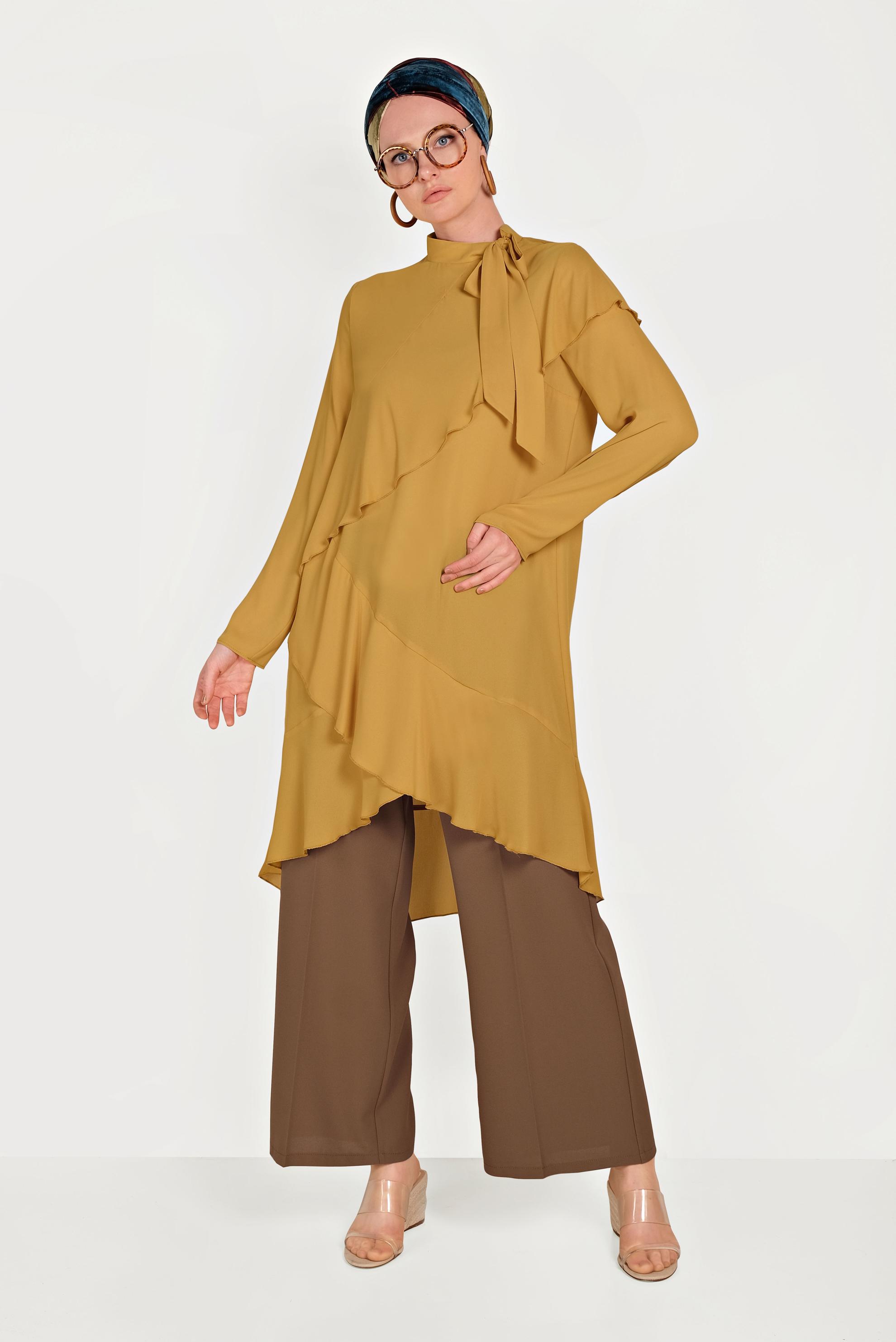 Tesettür giyim KAHVE DÜĞMELİ KUMAŞ PANTOLON 70053