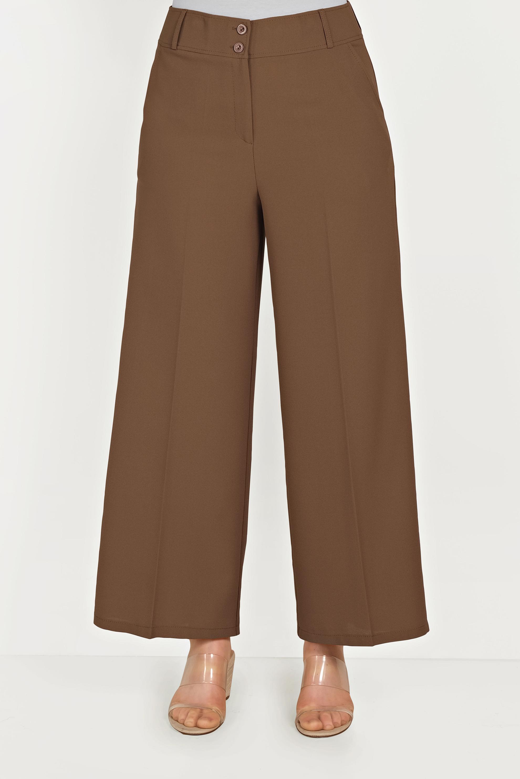 Tesettür giyim KAHVE DÜĞMELİ KUMAŞ PANTOLON 70053