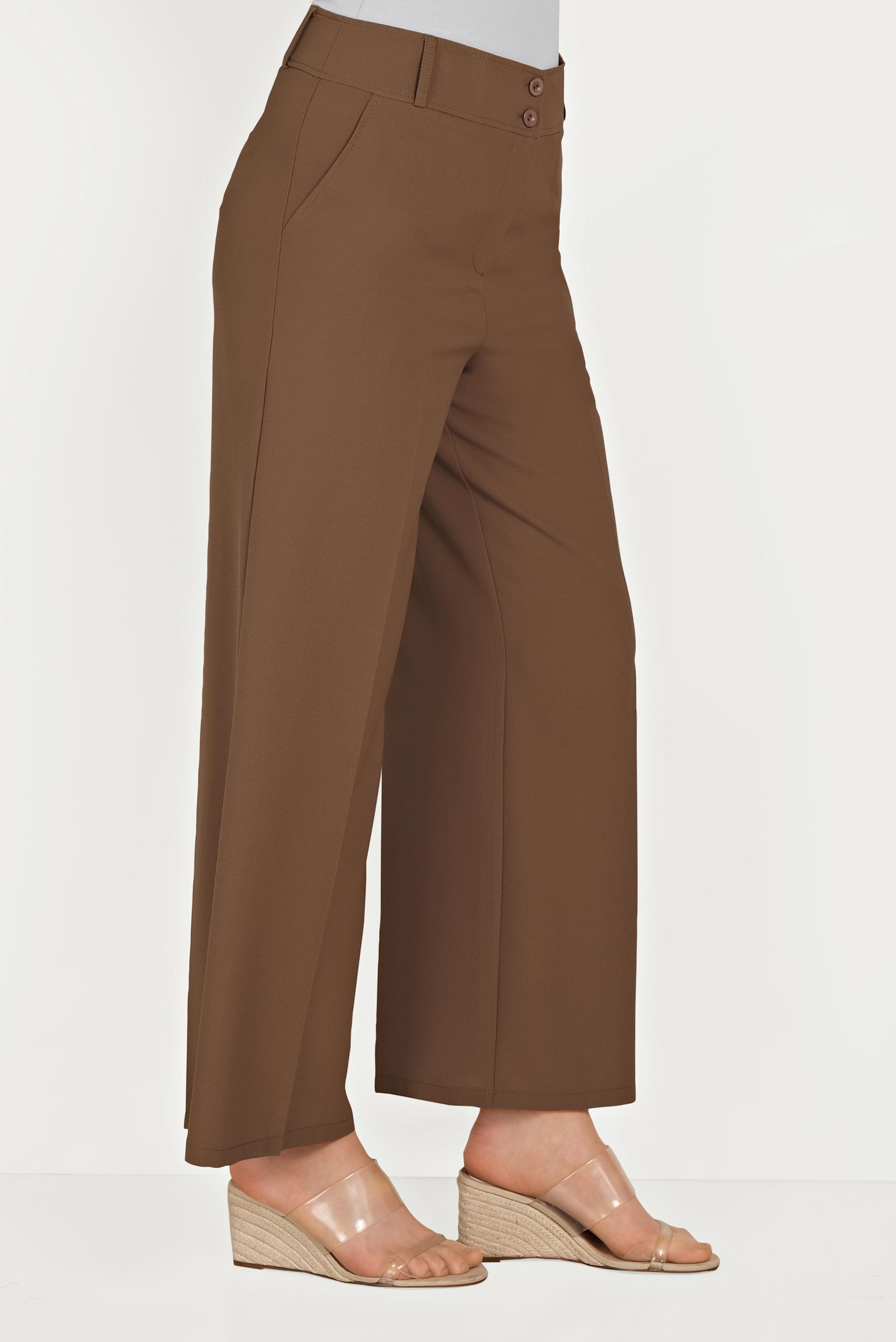 Tesettür giyim KAHVE DÜĞMELİ KUMAŞ PANTOLON 70053