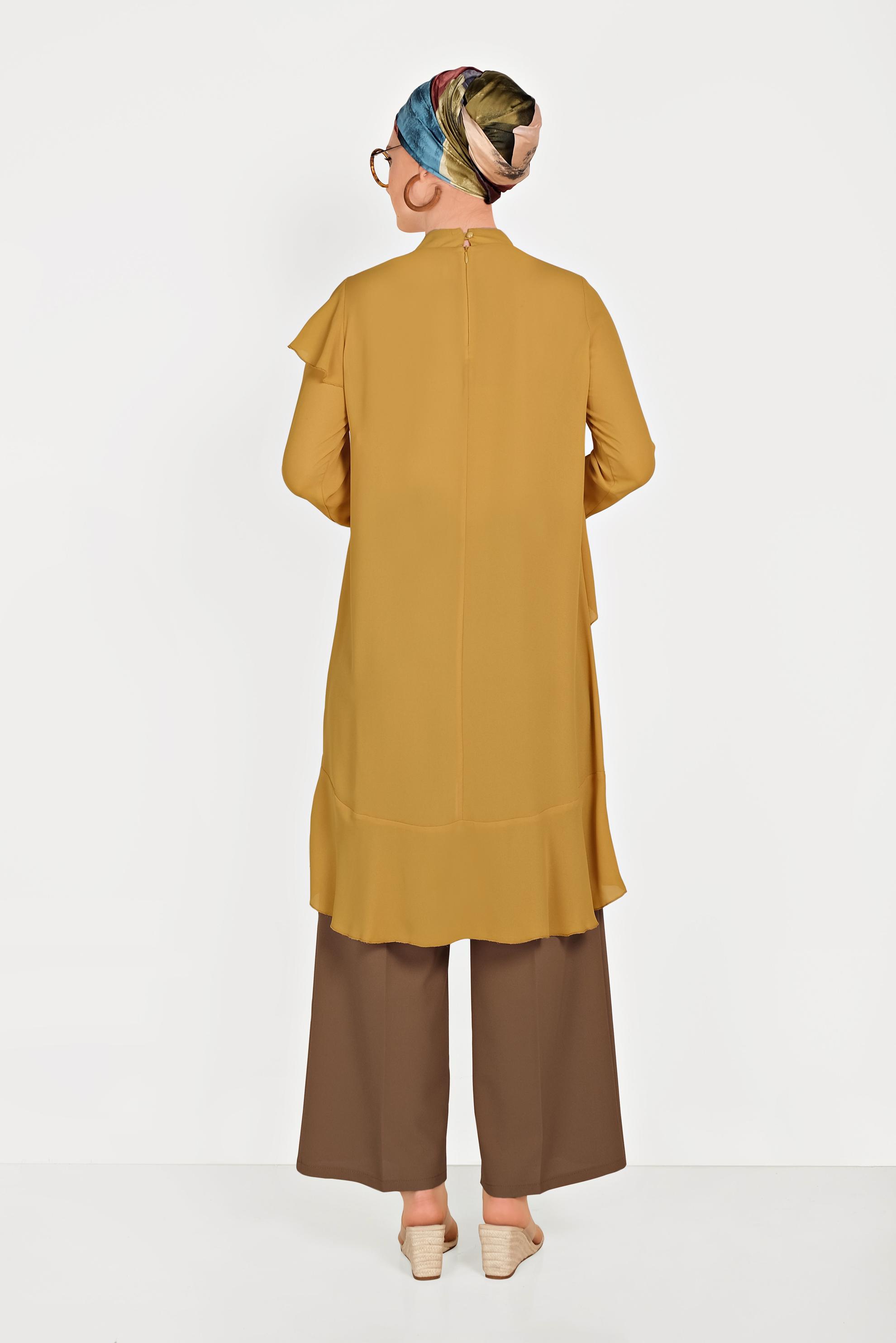 Tesettür giyim KAHVE DÜĞMELİ KUMAŞ PANTOLON 70053