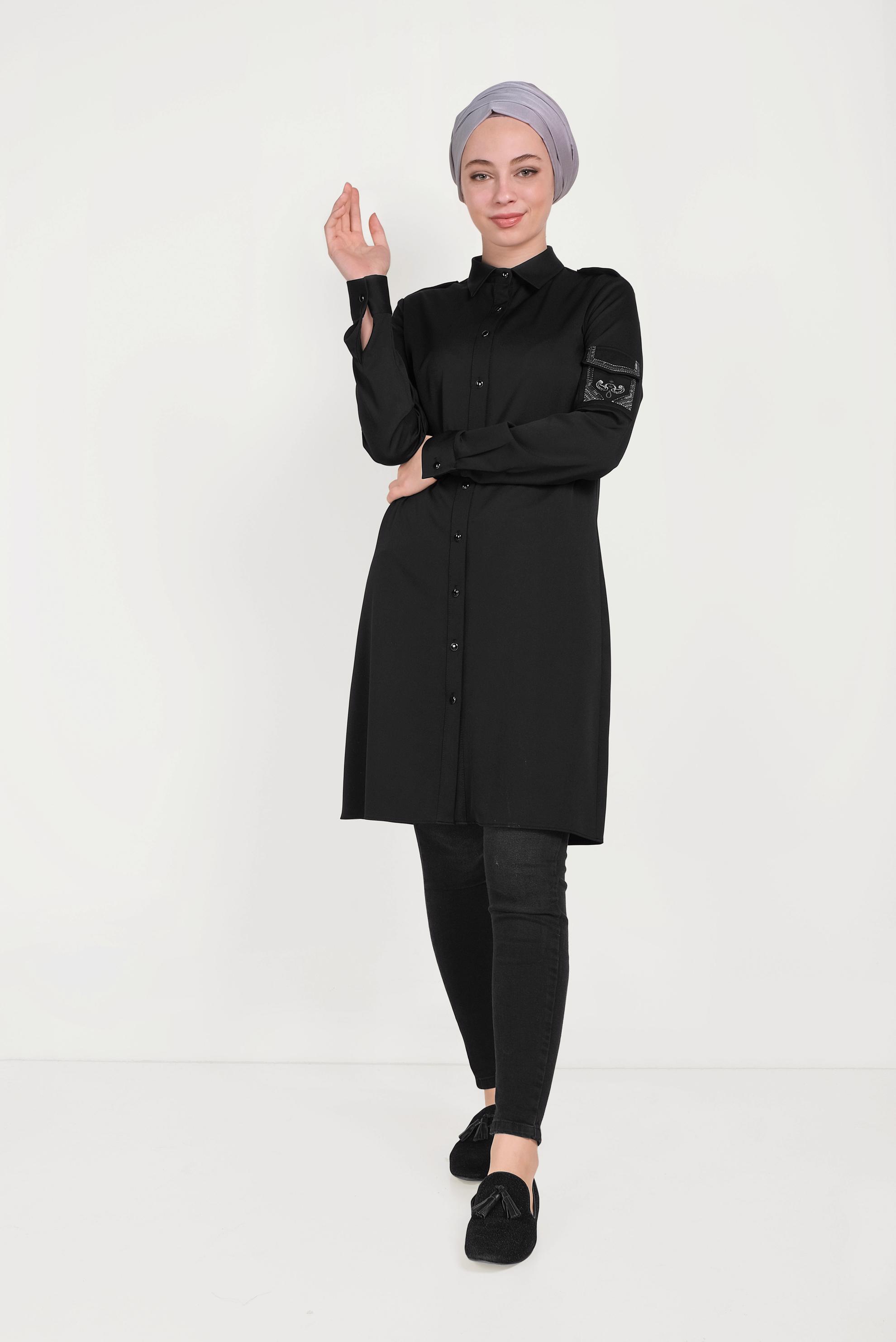 Tesettür giyim SİYAH DENİM PANTOLON 70063