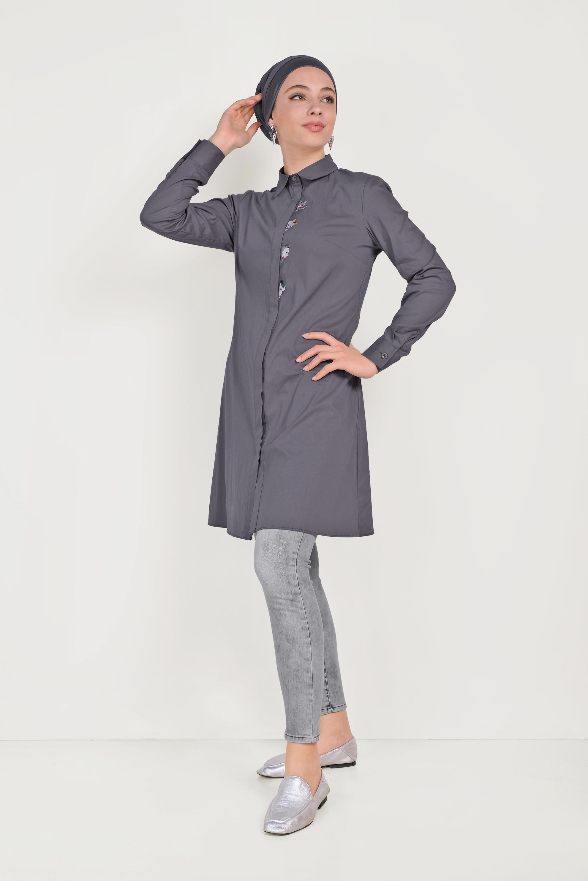 Tesettür giyim GRİ TAŞLANMIŞ PANTOLON 70064