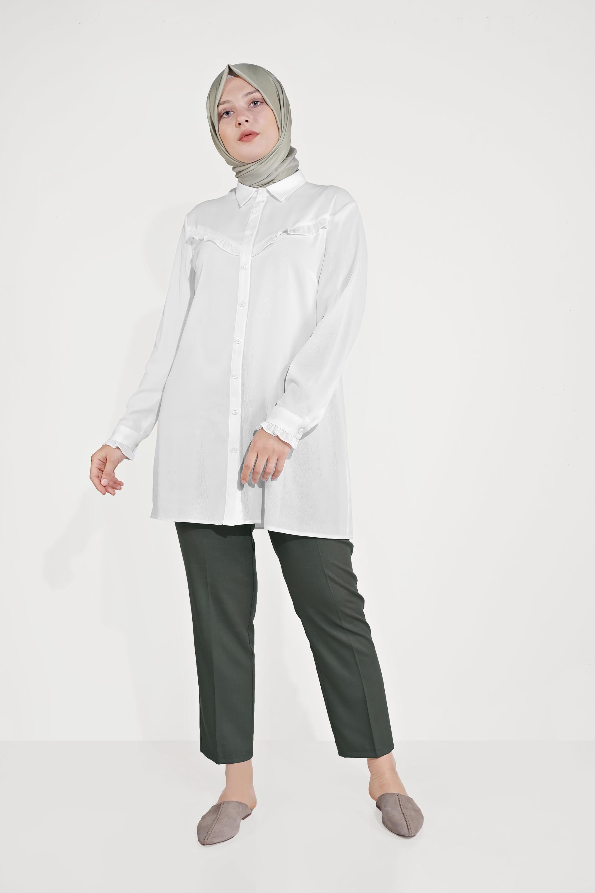 Vêtements hijab KAKI PANTALON À JAMBE LARGE TAILLE RÉGULİÈRE 70070