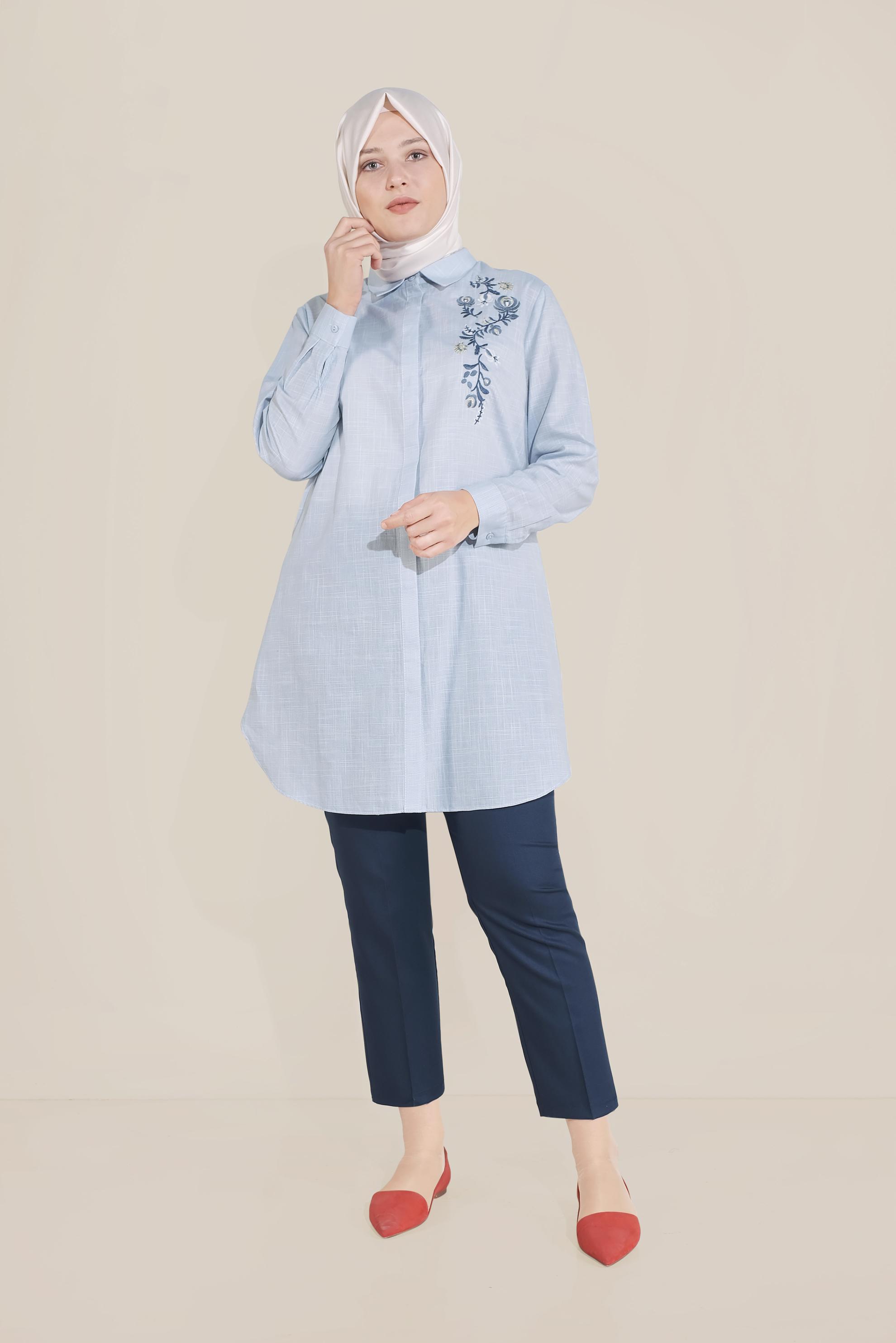 Vêtements hijab BLEU MARINE PANTALON À JAMBE LARGE TAILLE RÉGULİÈRE 70070